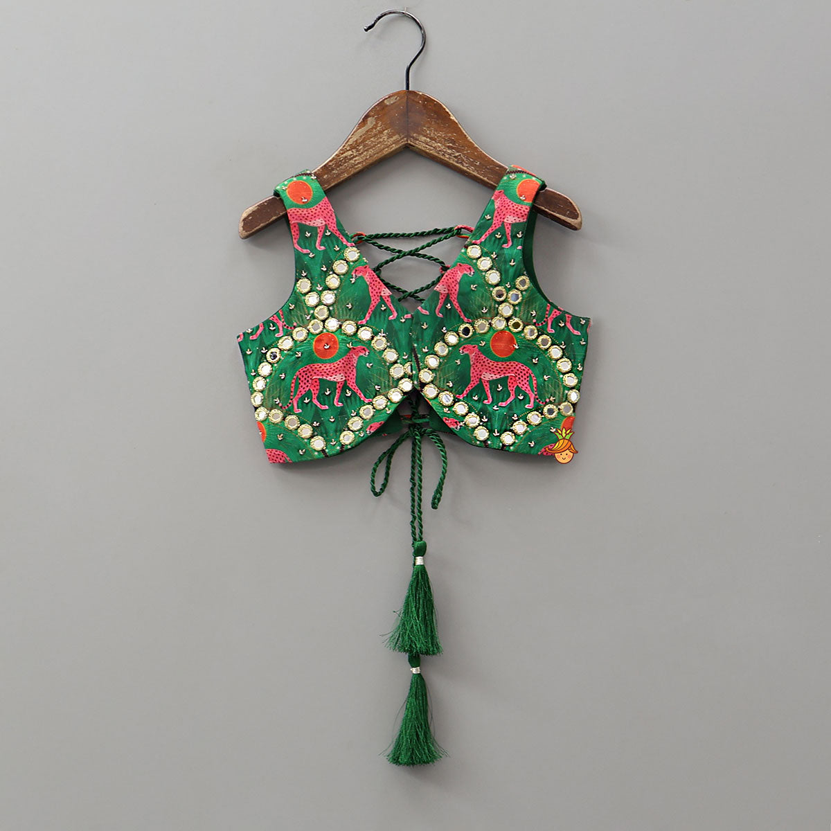 Pre Order: Green Printed Stylish Crop Top With Sharara