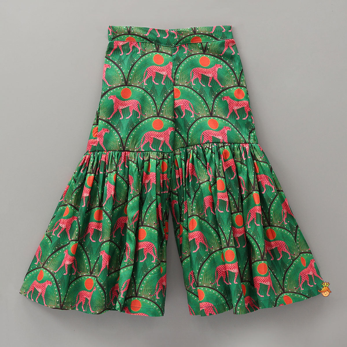 Pre Order: Green Printed Stylish Crop Top With Sharara