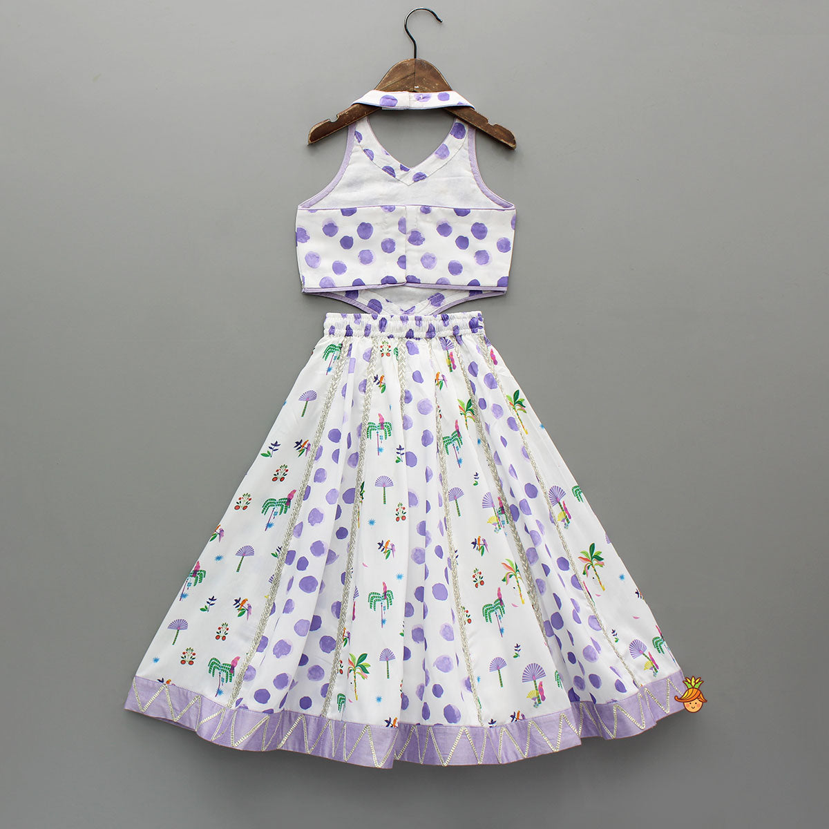 Pre Order: Watery Polka Dots Top With Matching Lehenga And Dupatta