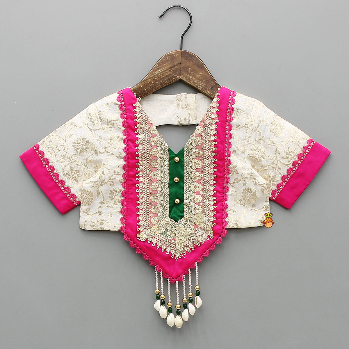 Pre Order: Off White Brocade Top With Lehenga And Dupatta