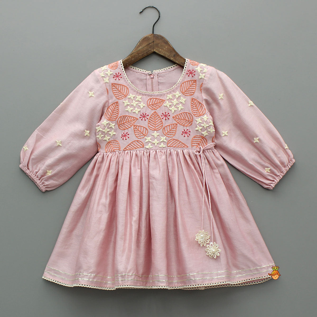 Pre Order: Thread Embroidered Pink Silk Kurti And Pant