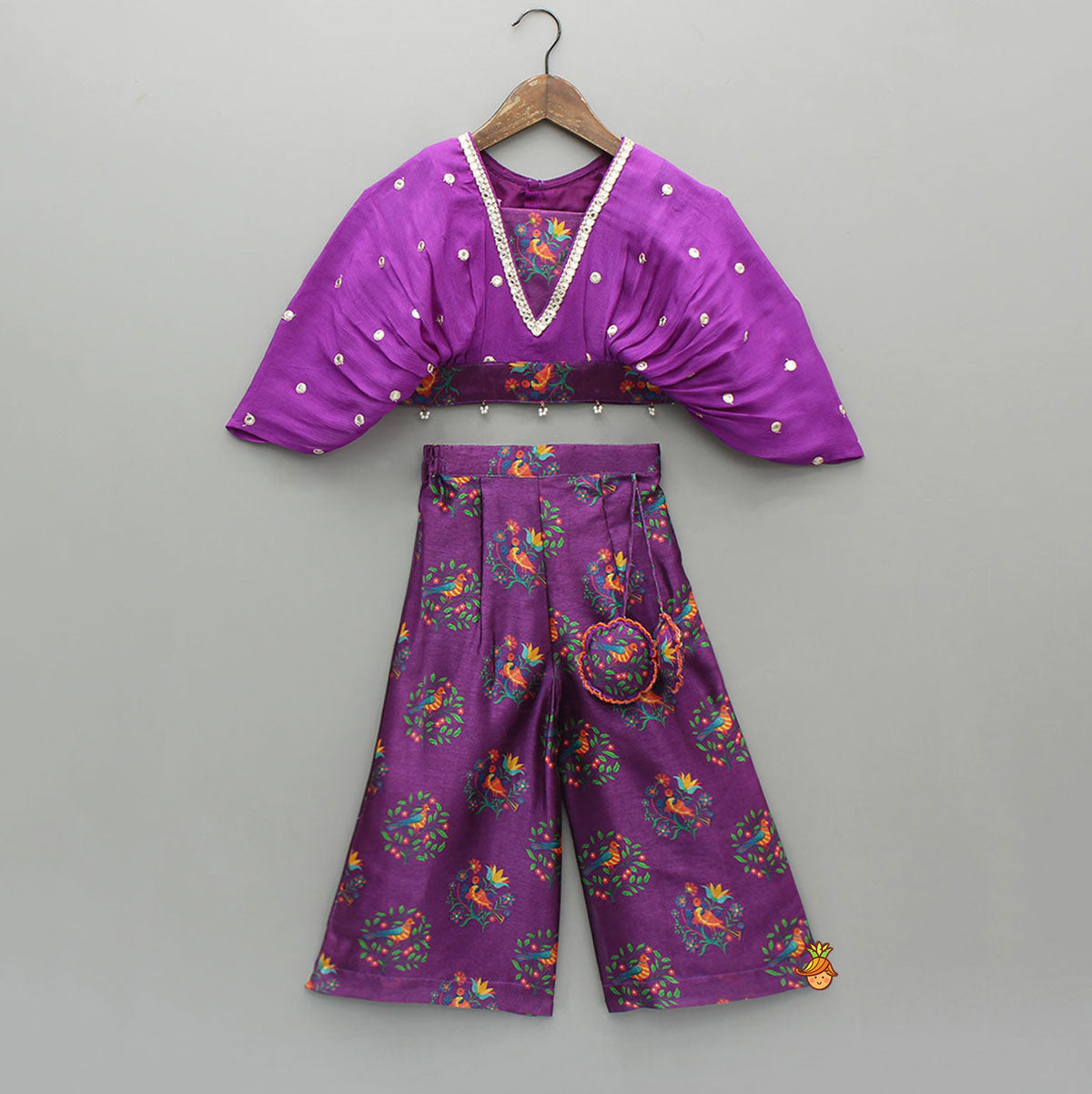 Pre Order: Stylish Purple Top With Printed Palazzo