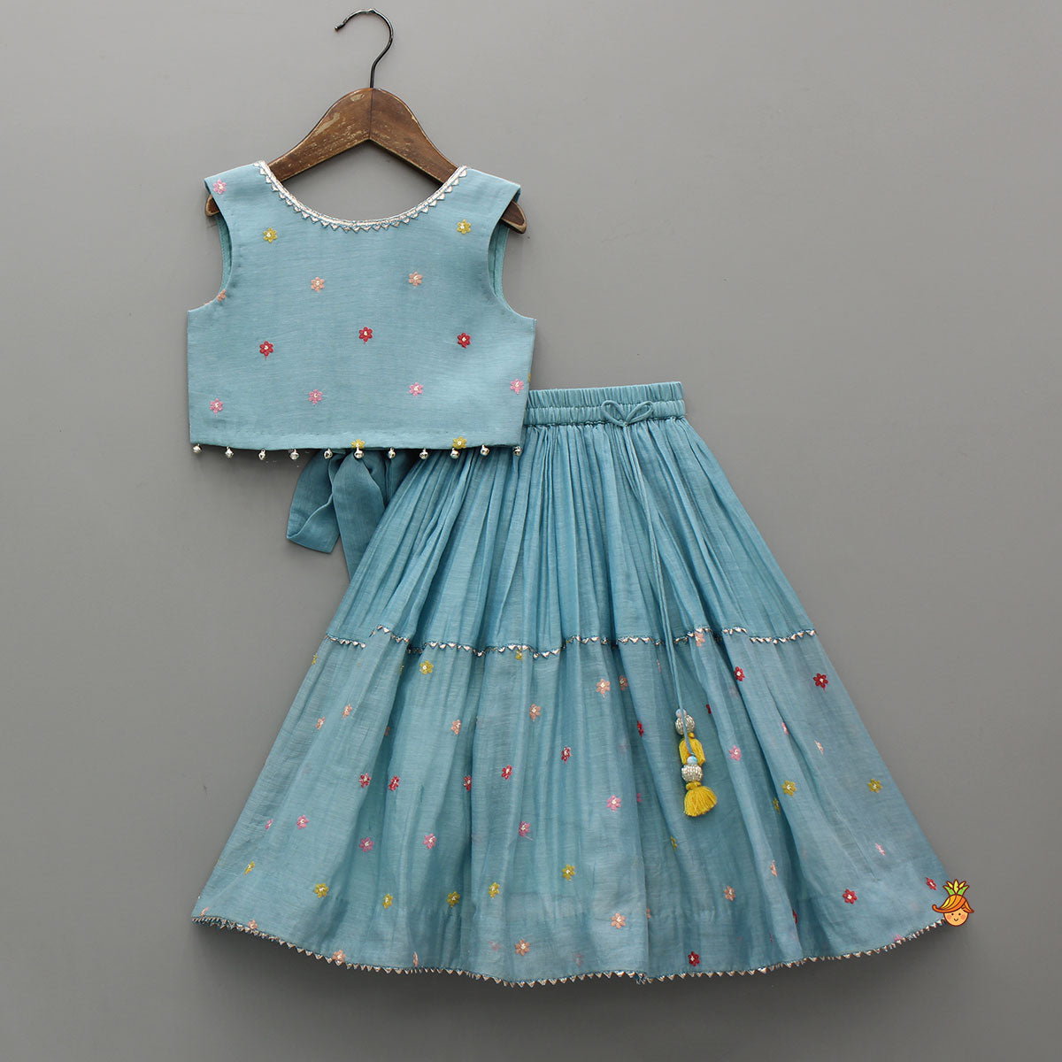 Pre Order: Bells-Enhanced Blue Top And Lehenga