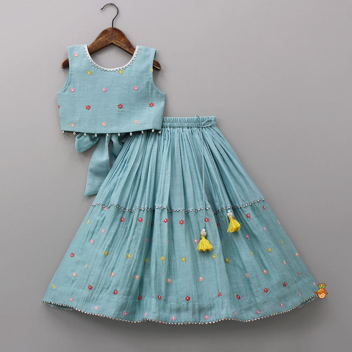 Pre Order: Bells-Enhanced Blue Top And Lehenga