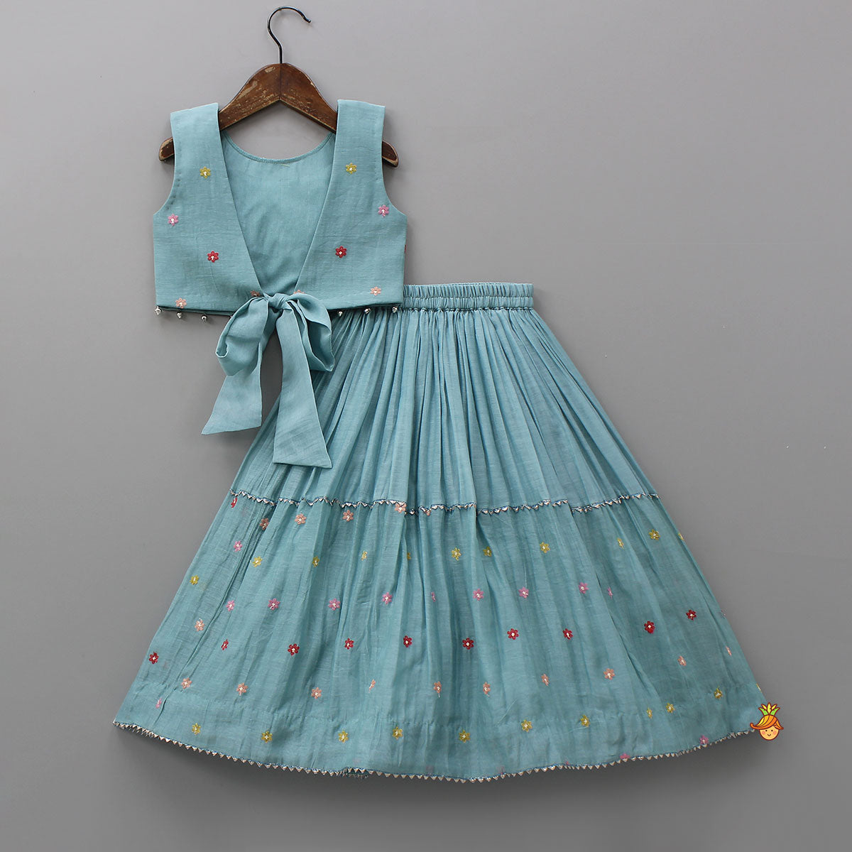 Pre Order: Bells-Enhanced Blue Top And Lehenga