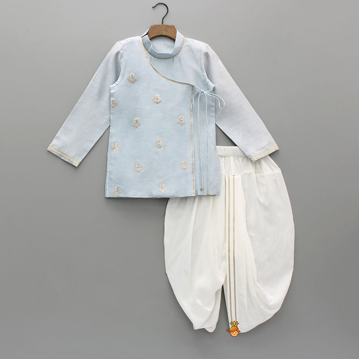 Pre Order: Front Knot-Detail Blue Kurta And Dhoti