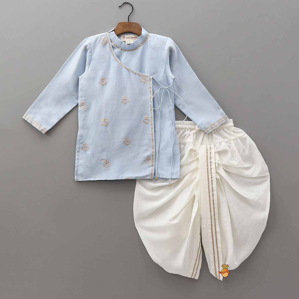 Pre Order: Front Knot-Detail Blue Kurta And Dhoti