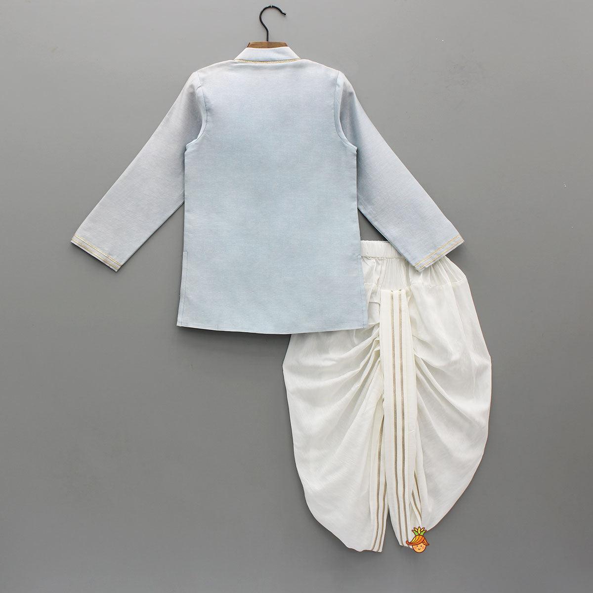 Pre Order: Front Knot-Detail Blue Kurta And Dhoti