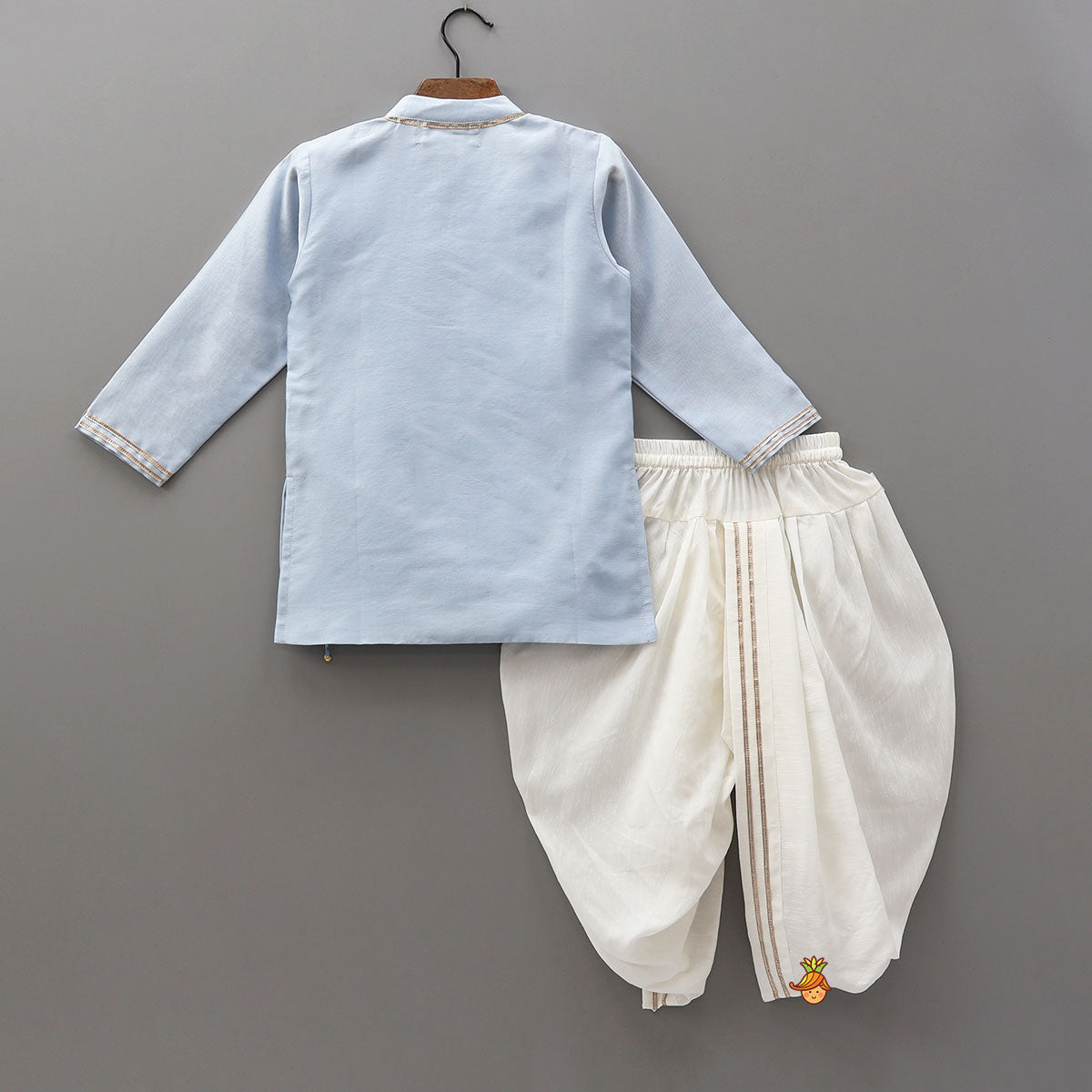 Pre Order: Front Knot-Detail Blue Kurta And Dhoti