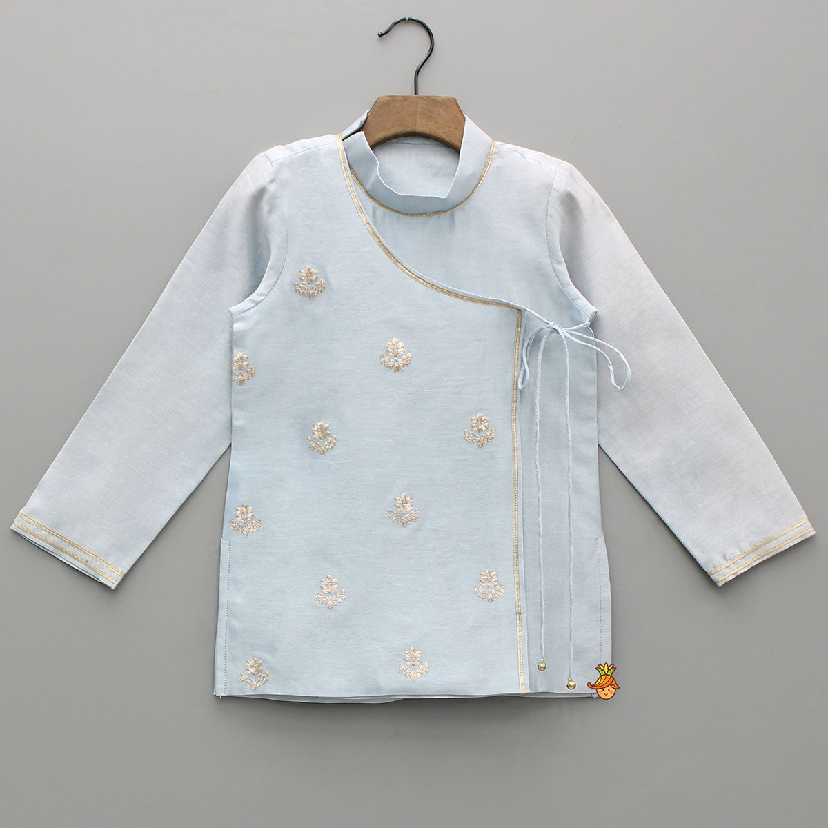Pre Order: Front Knot-Detail Blue Kurta And Dhoti