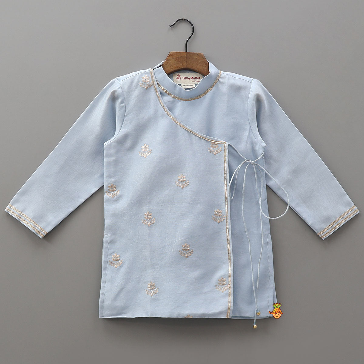 Pre Order: Front Knot-Detail Blue Kurta And Dhoti
