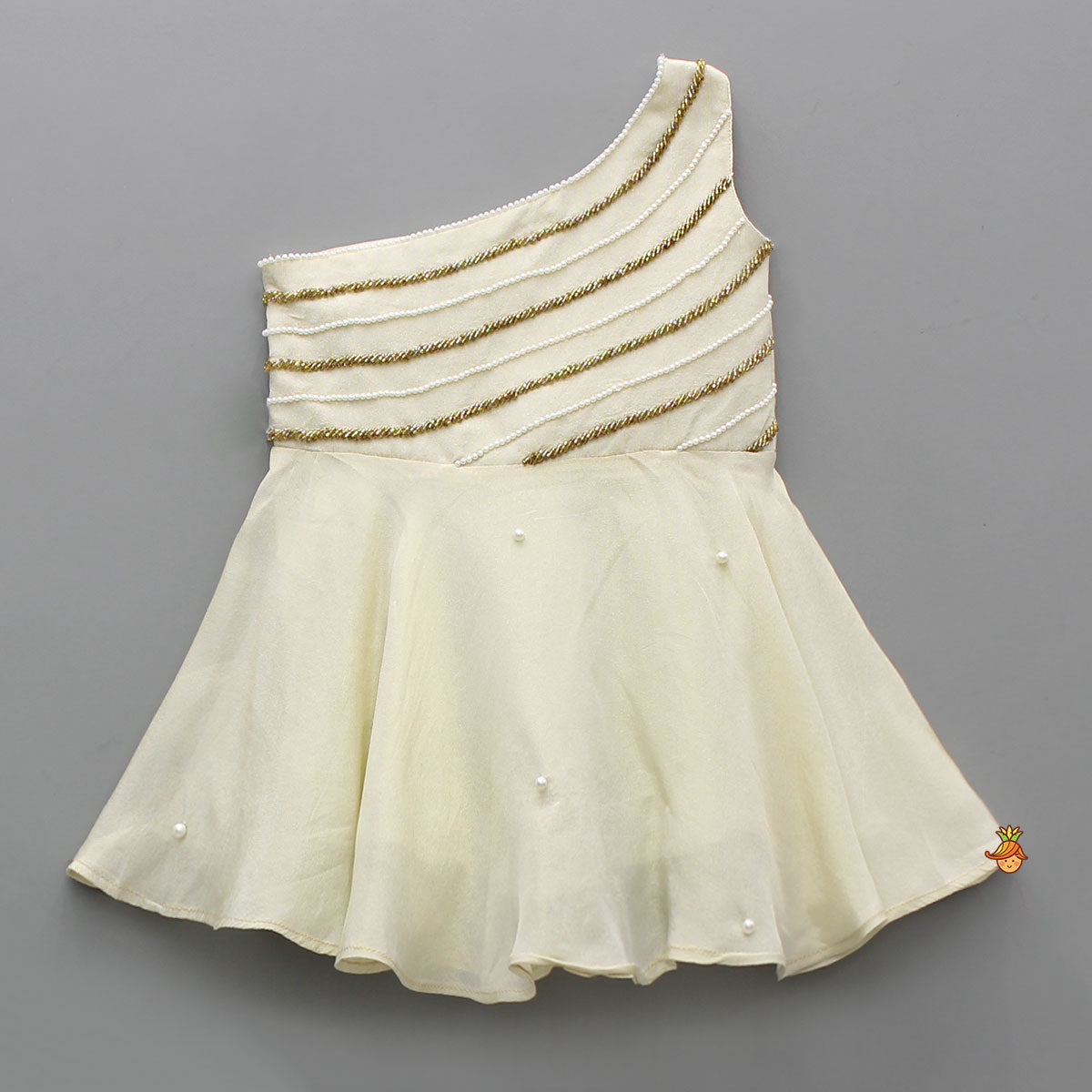 Pre Order: Shimmery One Shoulder Embroidered Top With Shimmery Palazzo