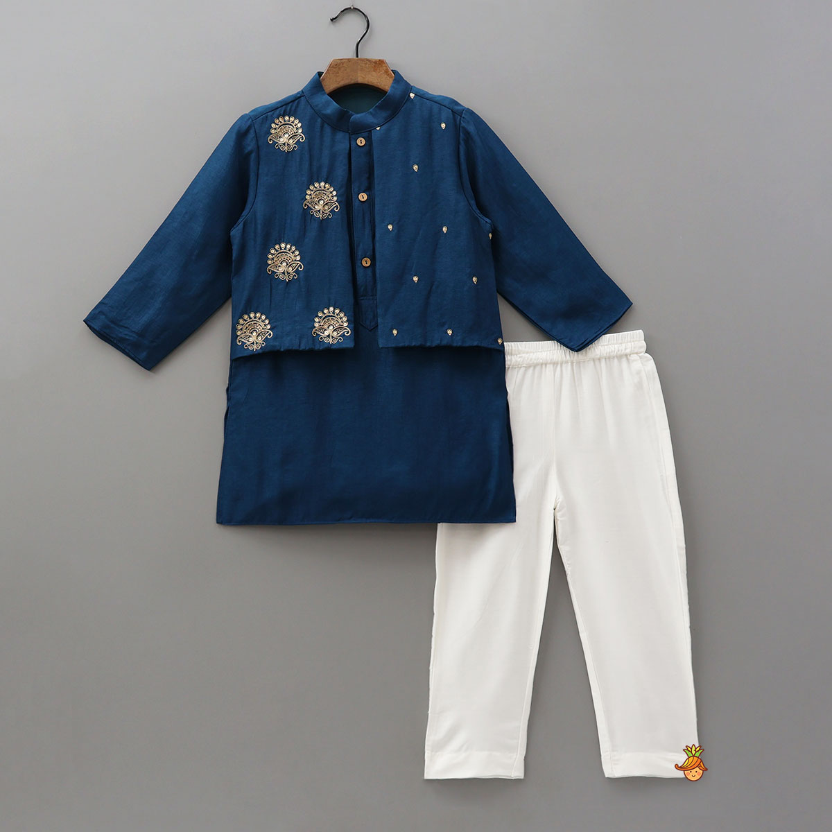 Pre Order: Faux Jacket Style Embroidered Kurta With Pyjama