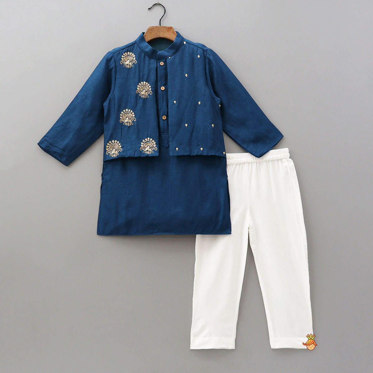 Pre Order: Faux Jacket Style Embroidered Kurta With Pyjama