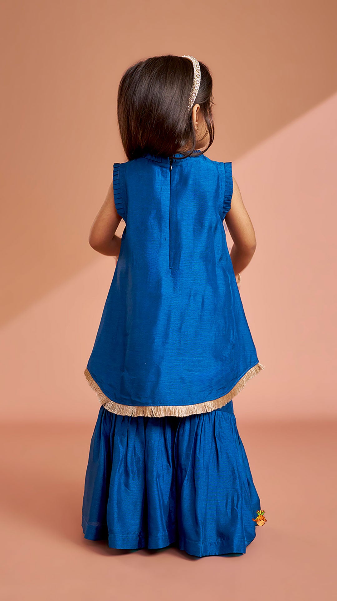 Pre Order: Pleat Detailed Zari Embroidered Kurti With Sharara And Dupatta