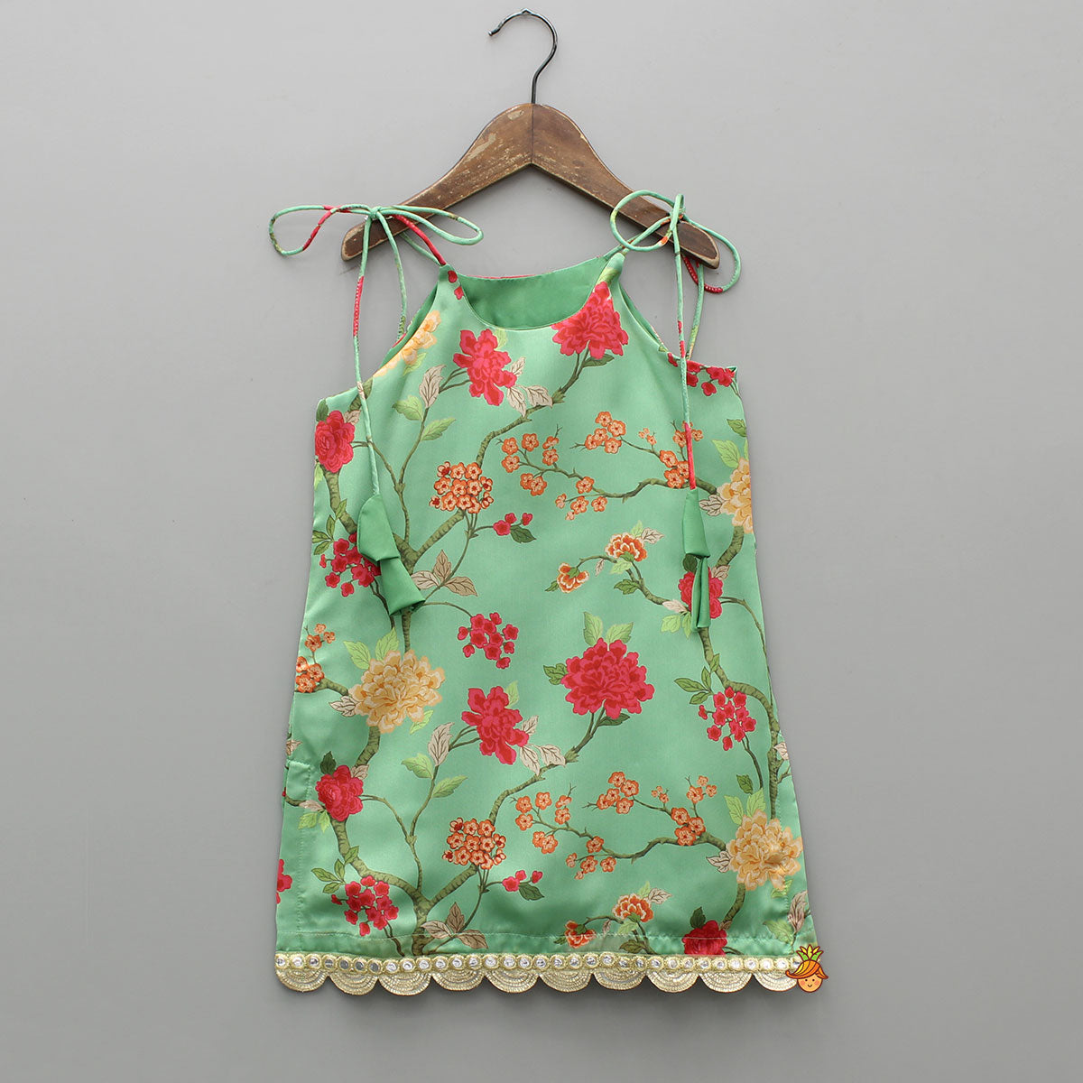 Pre Order: Floral Tie Up Kurti With Matching Sharara And Dupatta