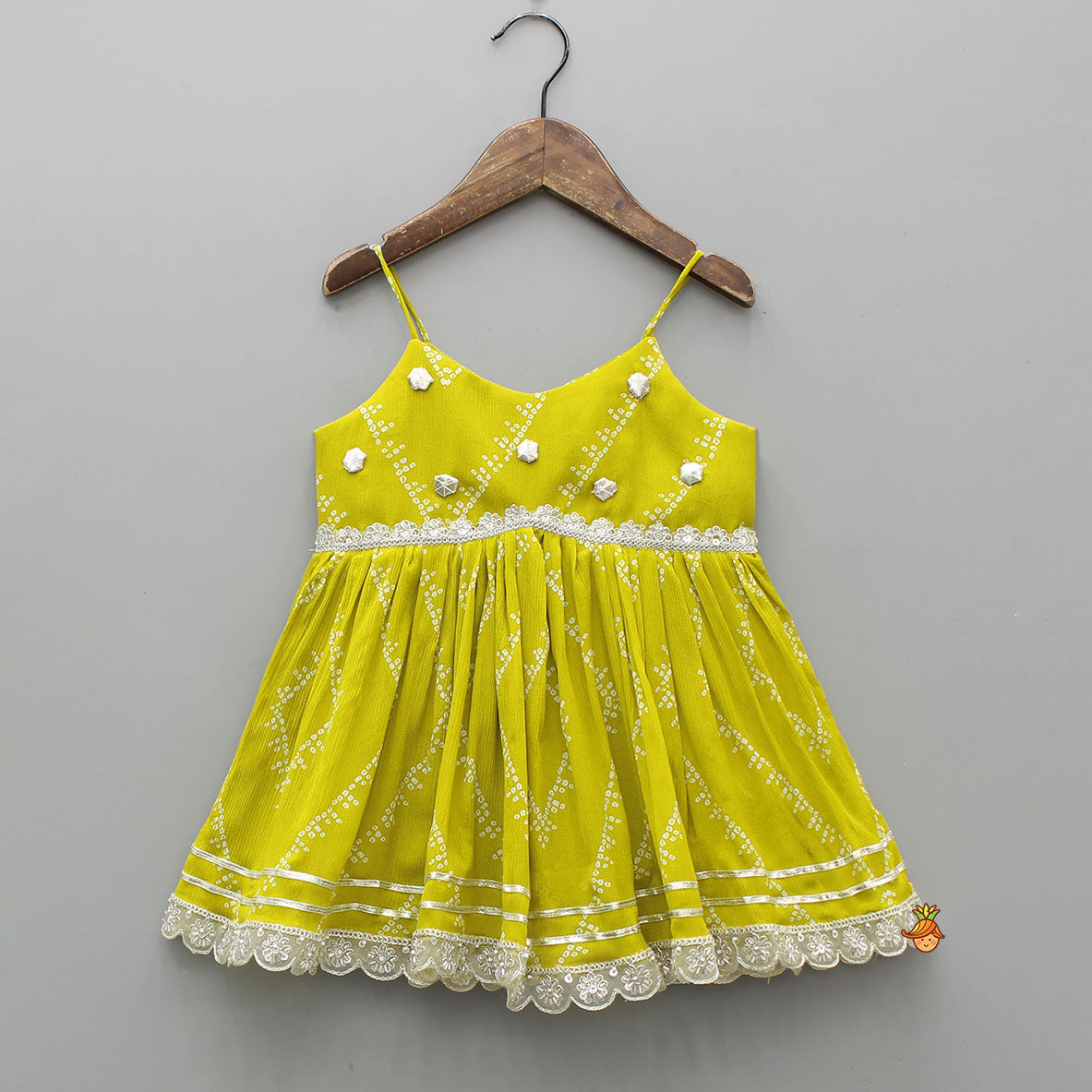 Pre Order: Bandhani Printed Strappy Peplum Kurti With Palazzo And Small Bag