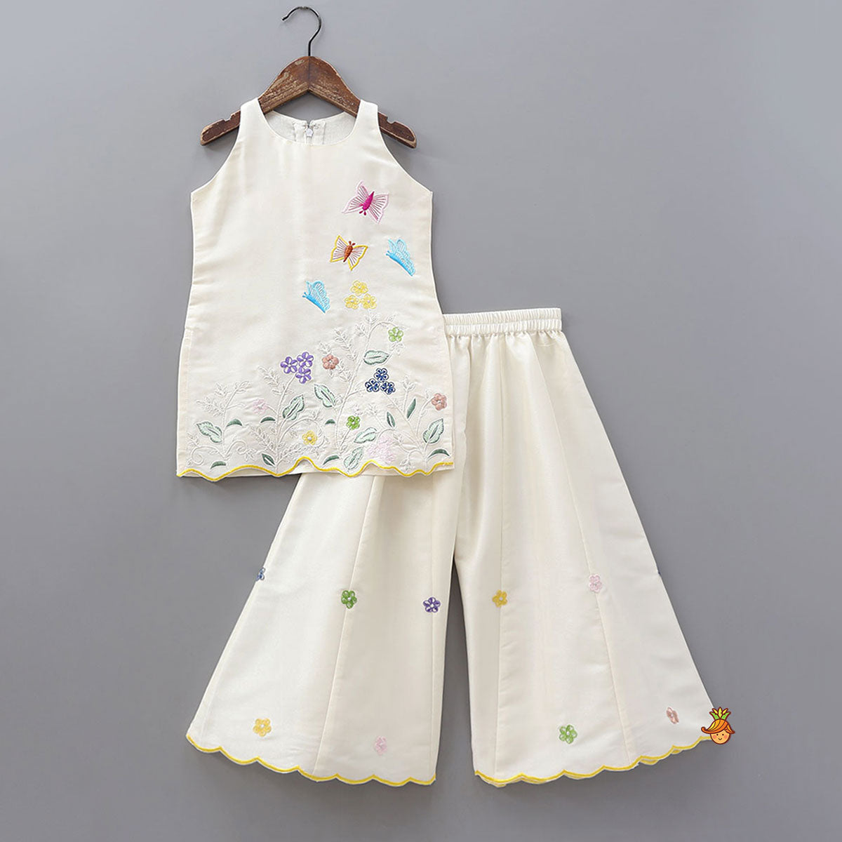 Pre Order: Beautiful Garden Themed Embroidered Kurti With Palazzo