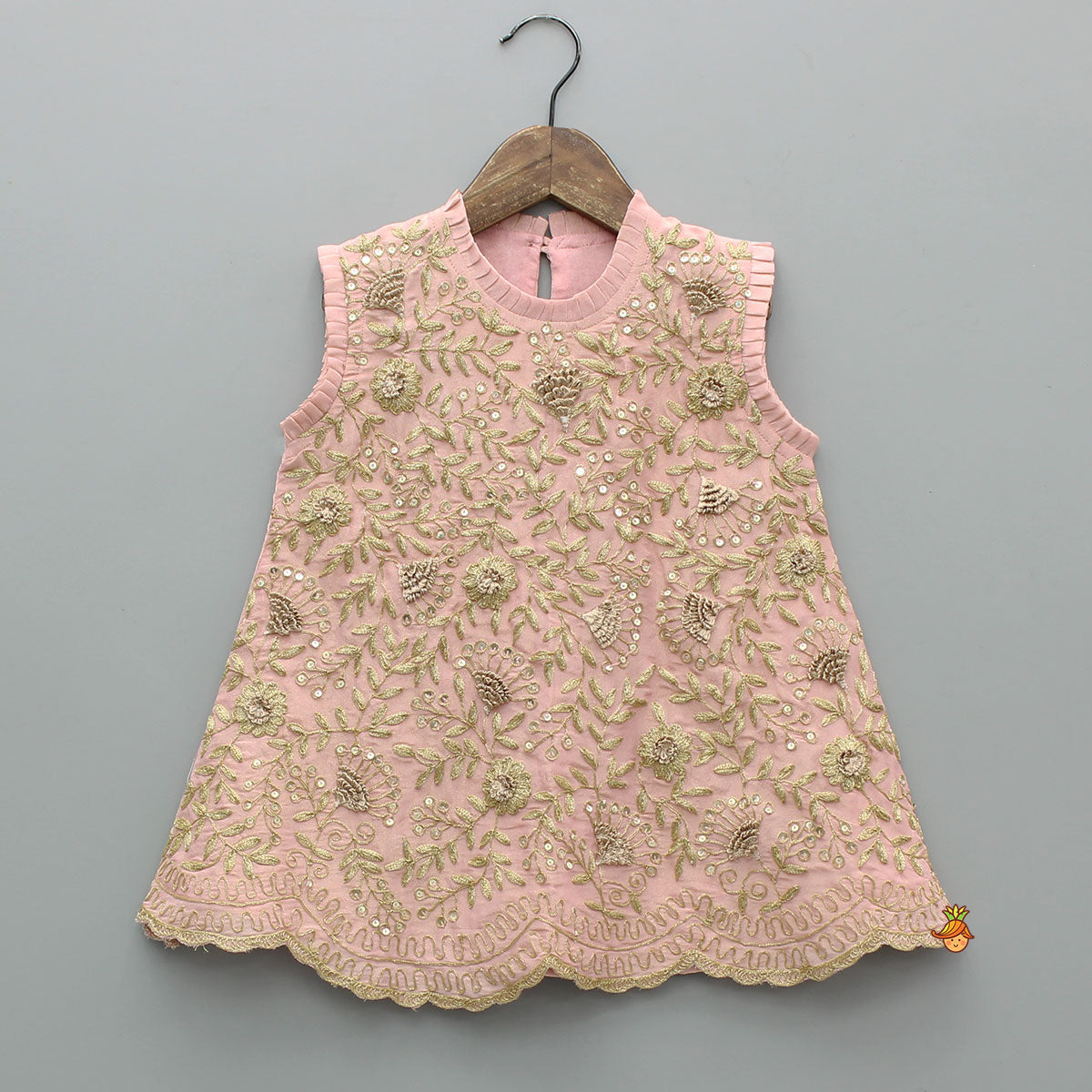 Pre Order: Stunning Shimmery Floral Embroidered Pleat Detailed Top With Shimmery Dhoti And Dupatta