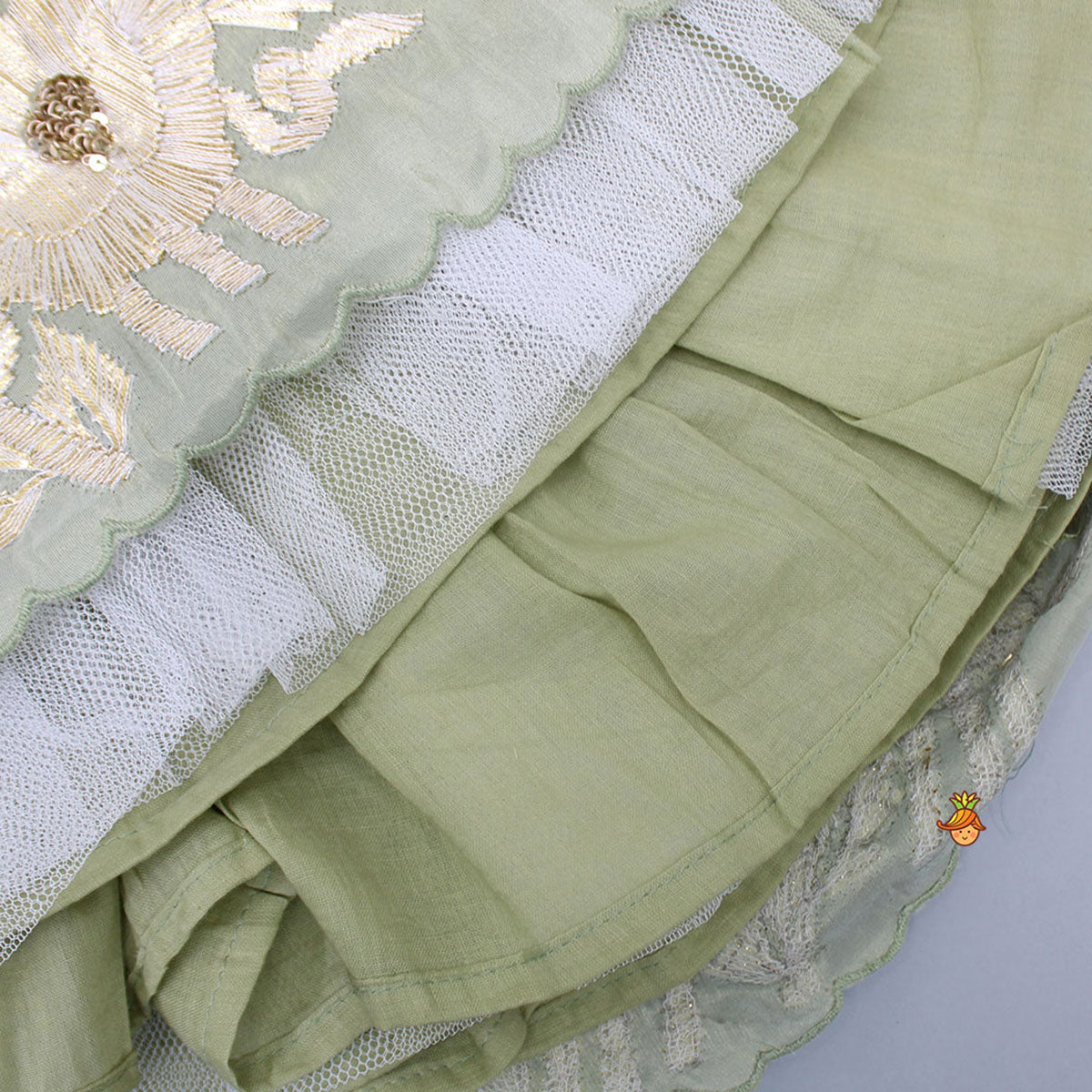 Pre Order: Gota Lace Detailed Green Top With Lehenga