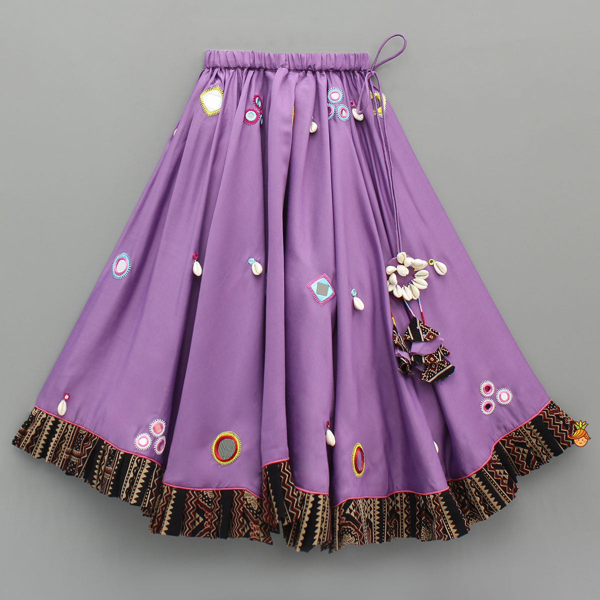 Pre Order: Mirror Embellished Halter Neck Purple Top With Matching Lehenga And Dupatta