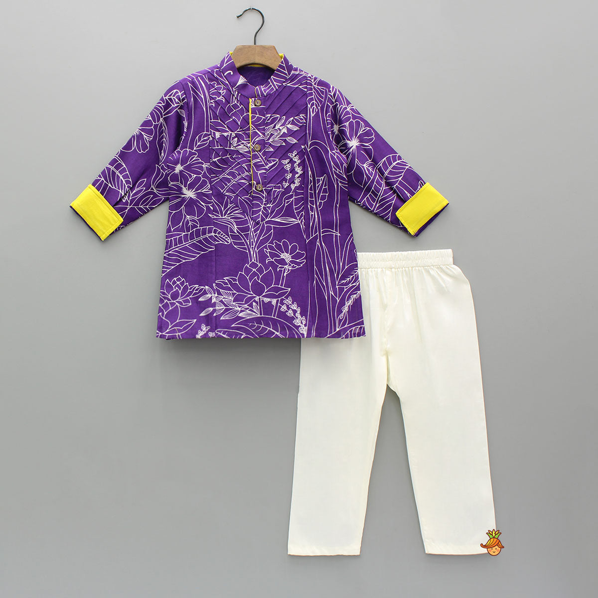 Pre Order: Floral Printed Purple Kurta With Pyjama