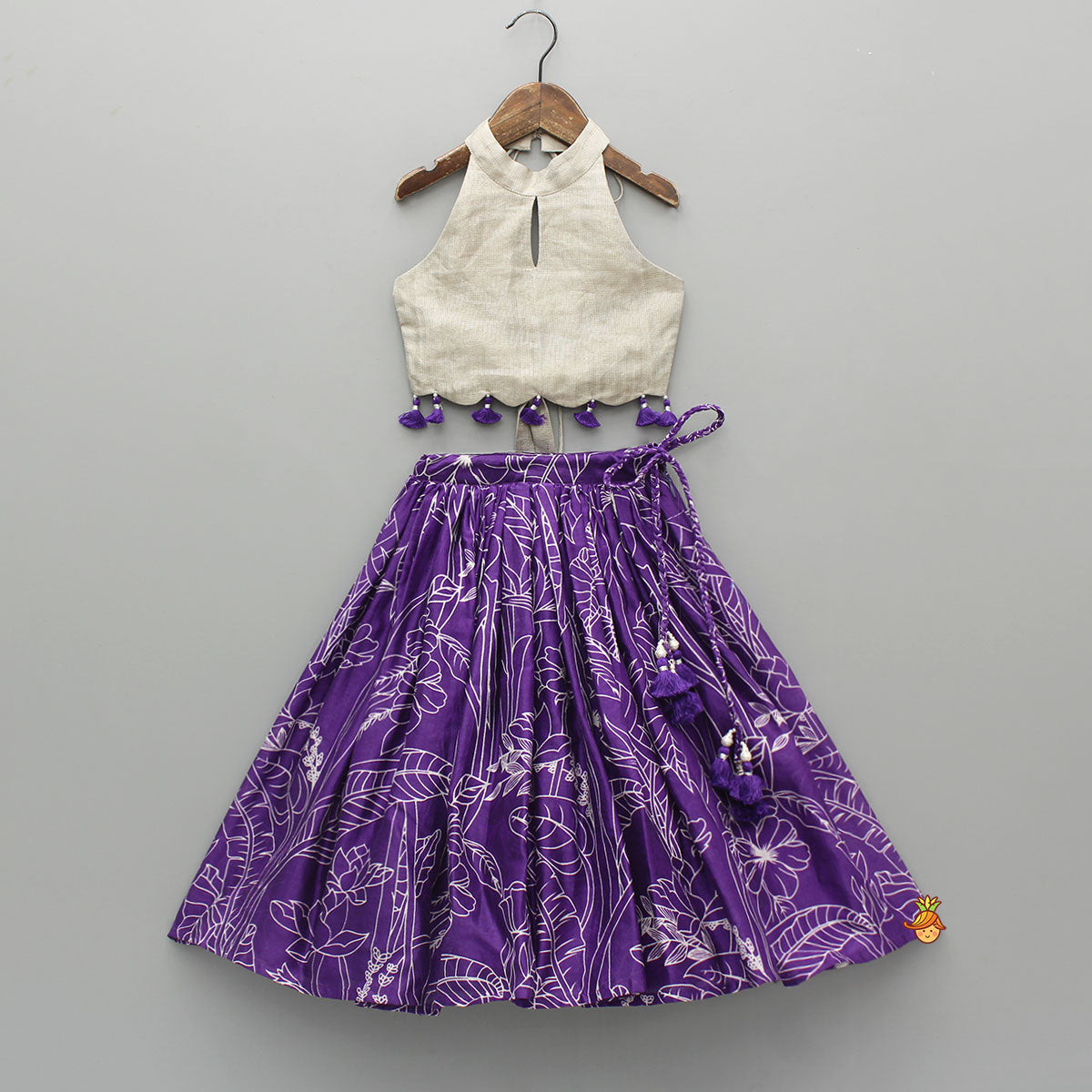 Pre Order: Sheen Halter Neck Top With Floral Printed Lehenga