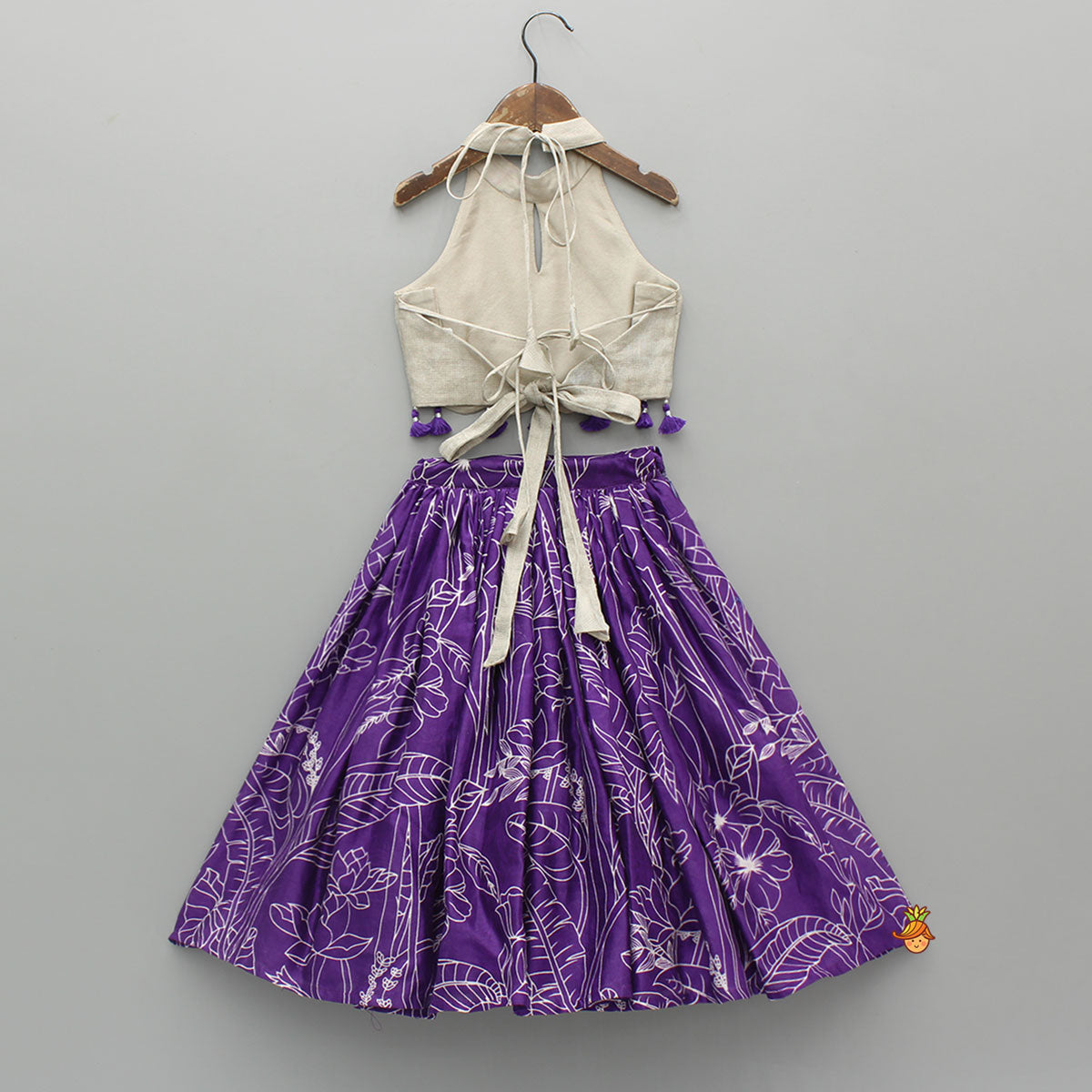 Pre Order: Sheen Halter Neck Top With Floral Printed Lehenga