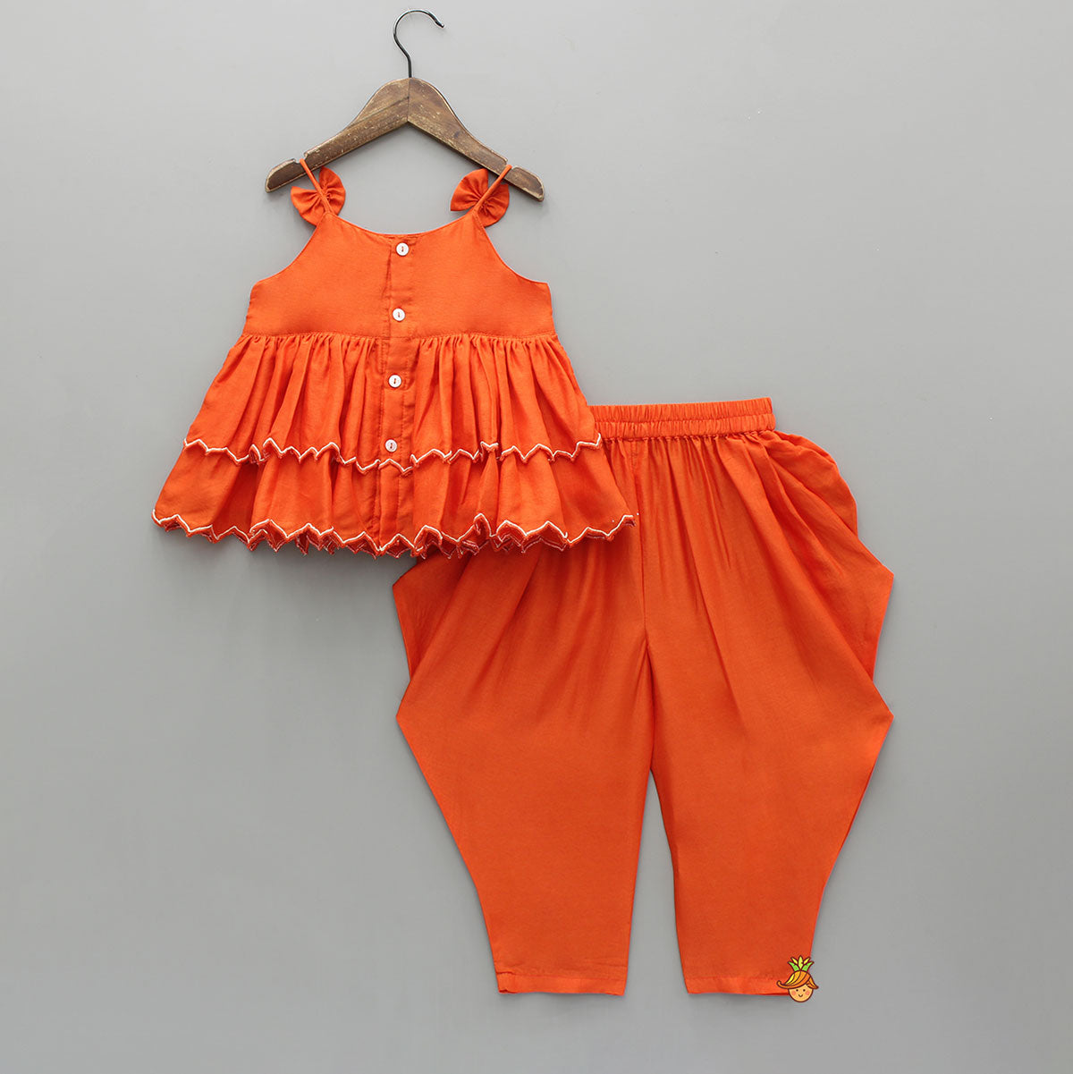 Pre Order: Adorable Bow Detailed Embroidered Tiered Top With Dhoti