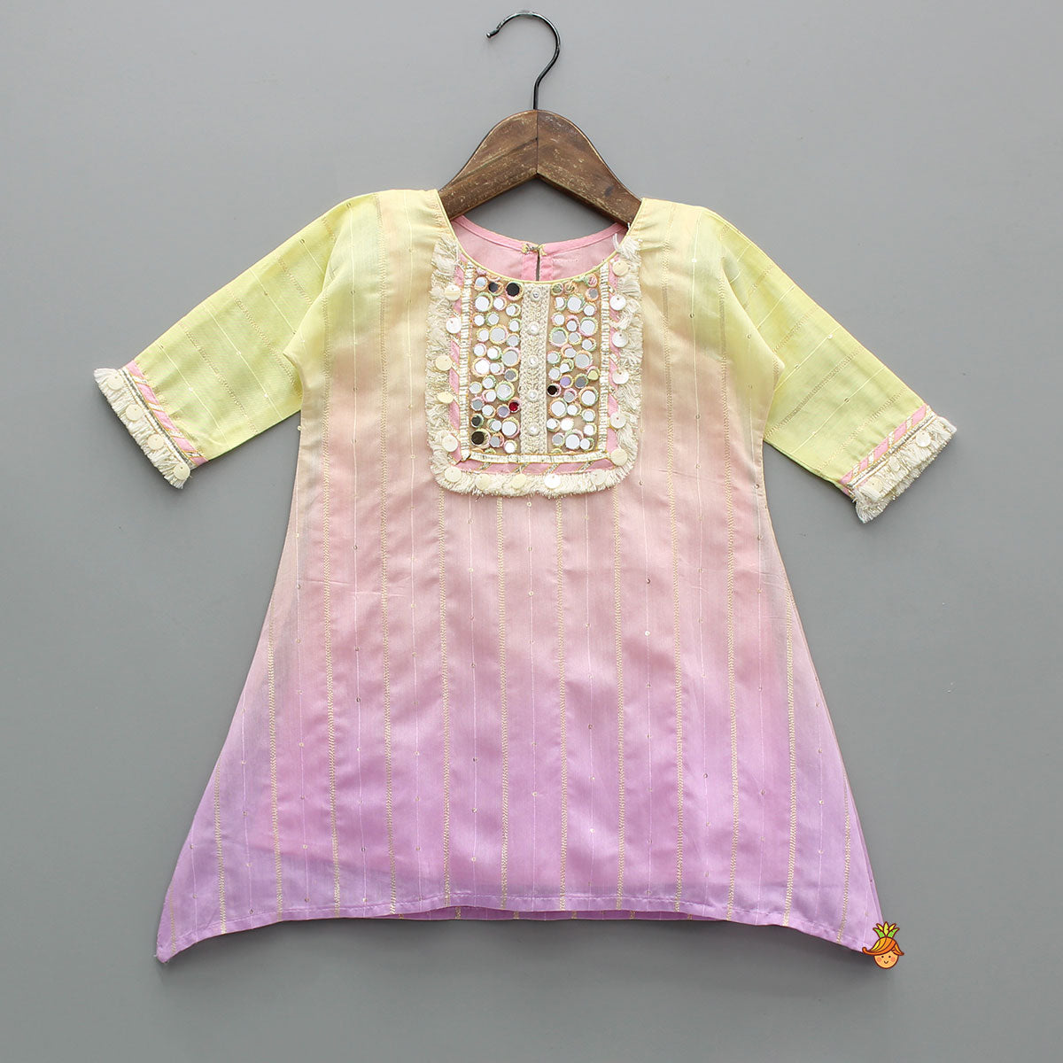 Pre Order: Mirror Embroidered Ombre Kurti With Dhoti