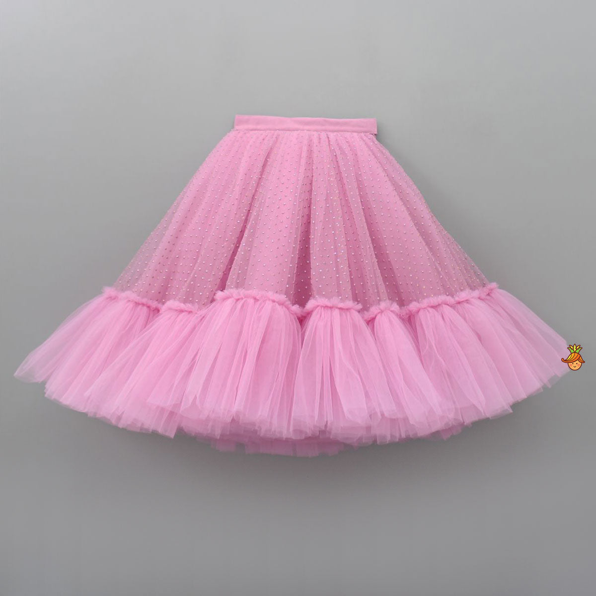 Pre Order: Gorgeous Pink Ruffle Net Heart Top With Ruffled Lehenga