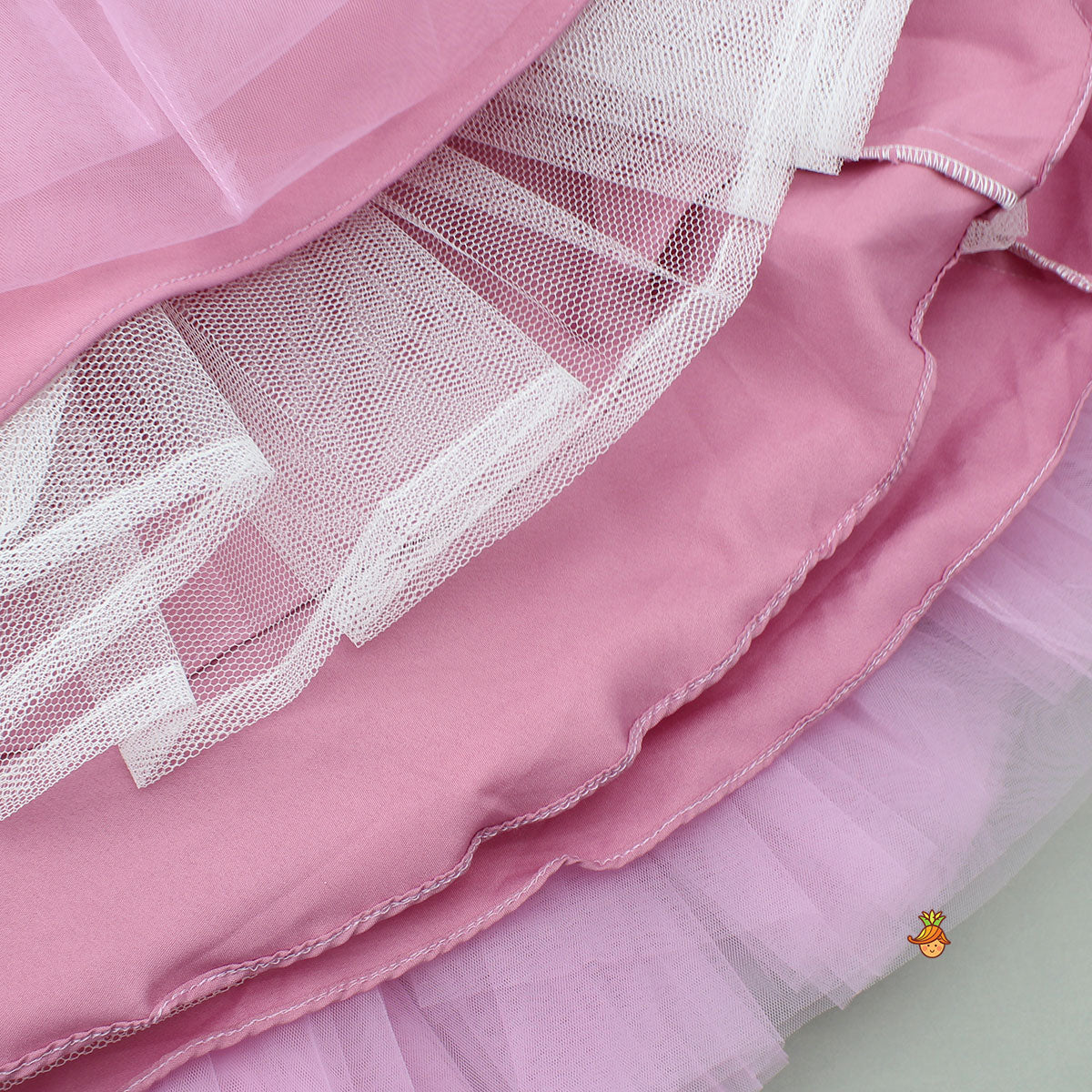 Pre Order: Gorgeous Pink Ruffle Net Heart Top With Ruffled Lehenga