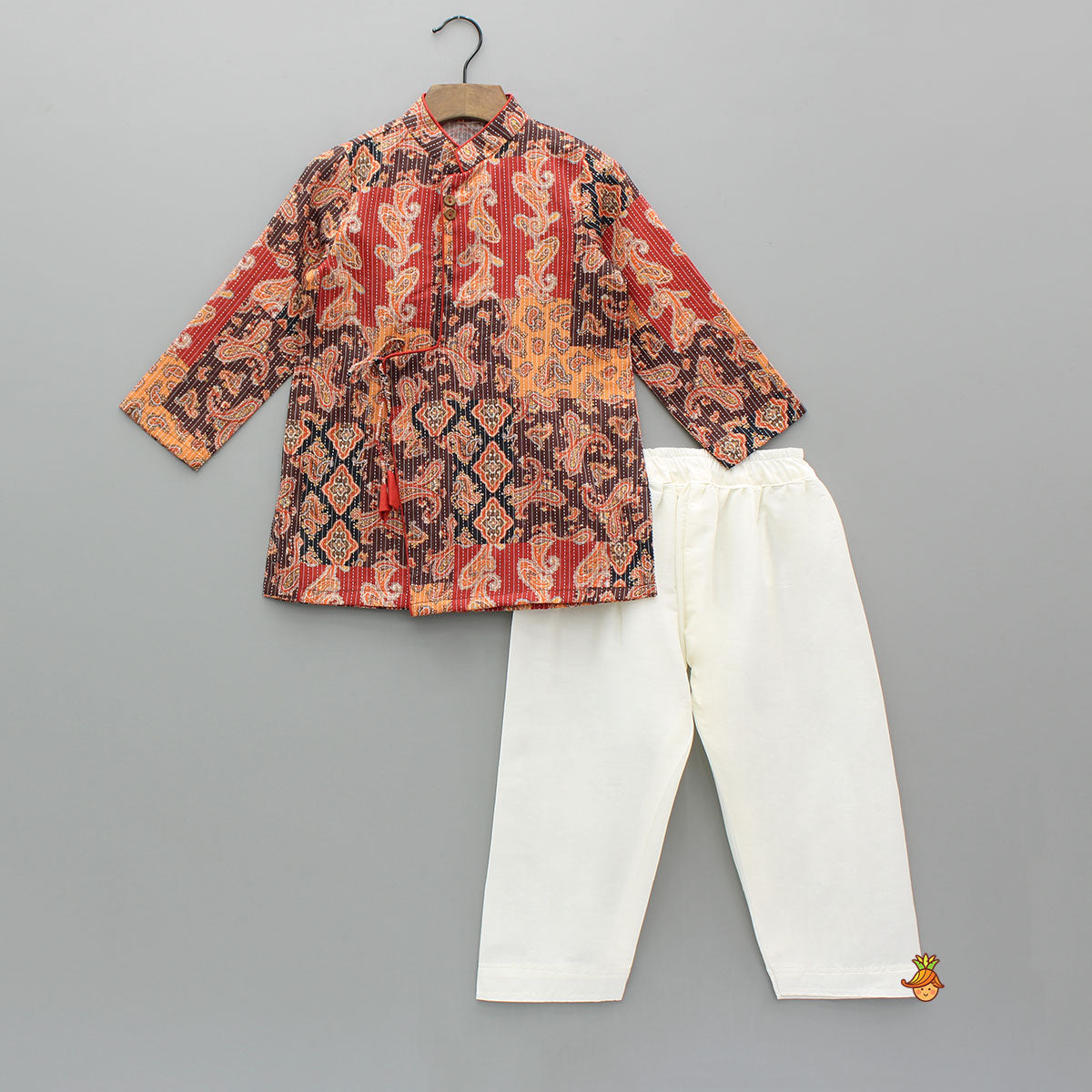 Pre Order: Multicolour Printed Asymmetrical Kurta With Pyjama
