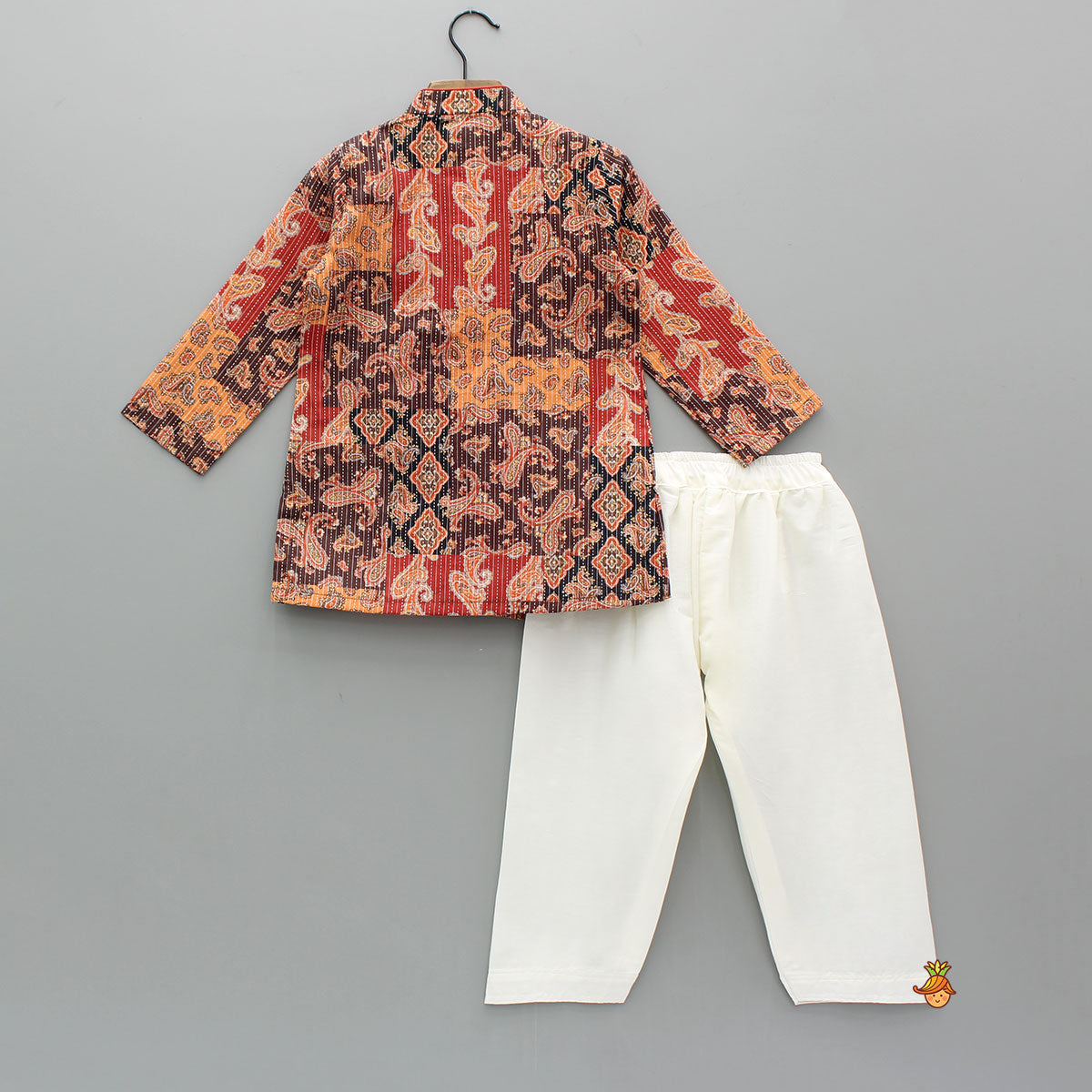 Pre Order: Multicolour Printed Asymmetrical Kurta With Pyjama