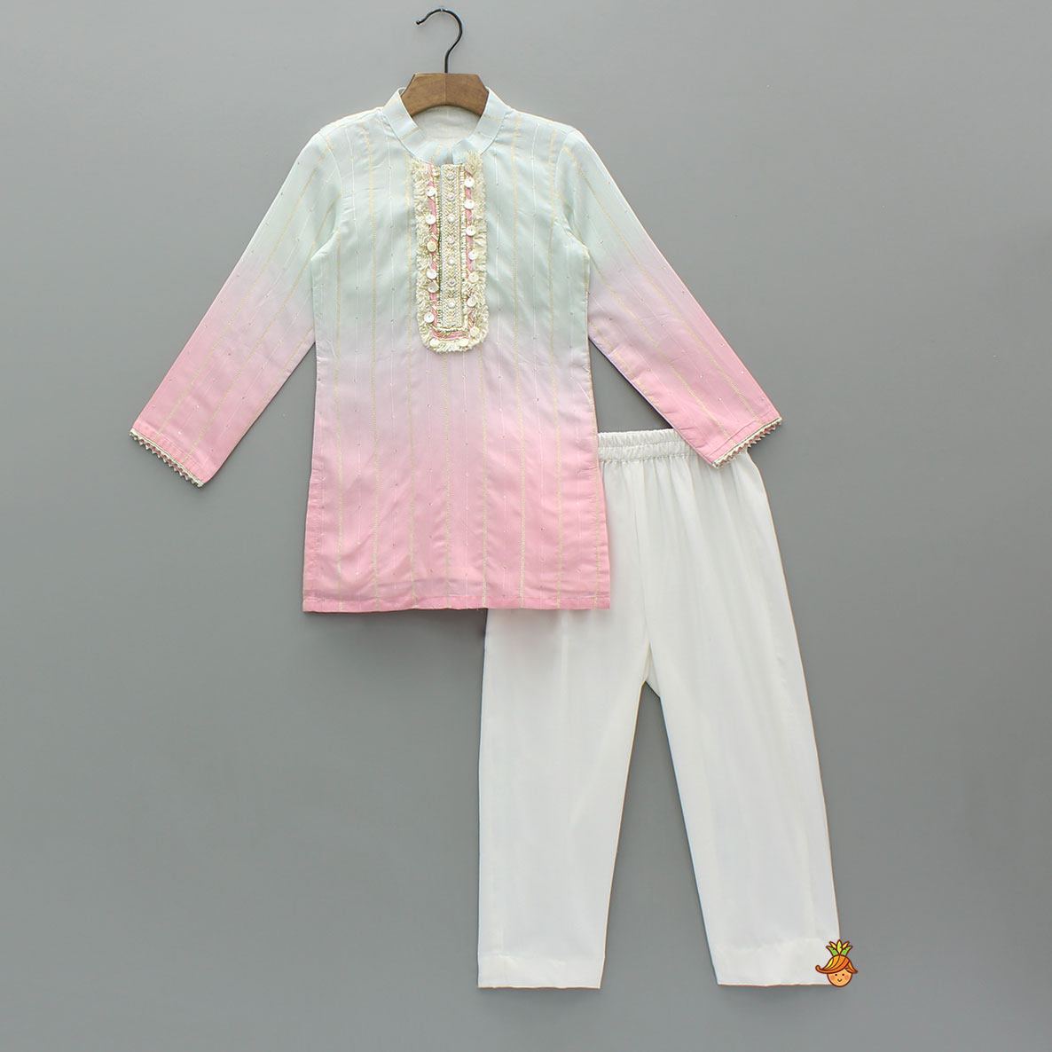 Pre Order: Sequin And Lace Detailed Ombre Kurta With Pyjama