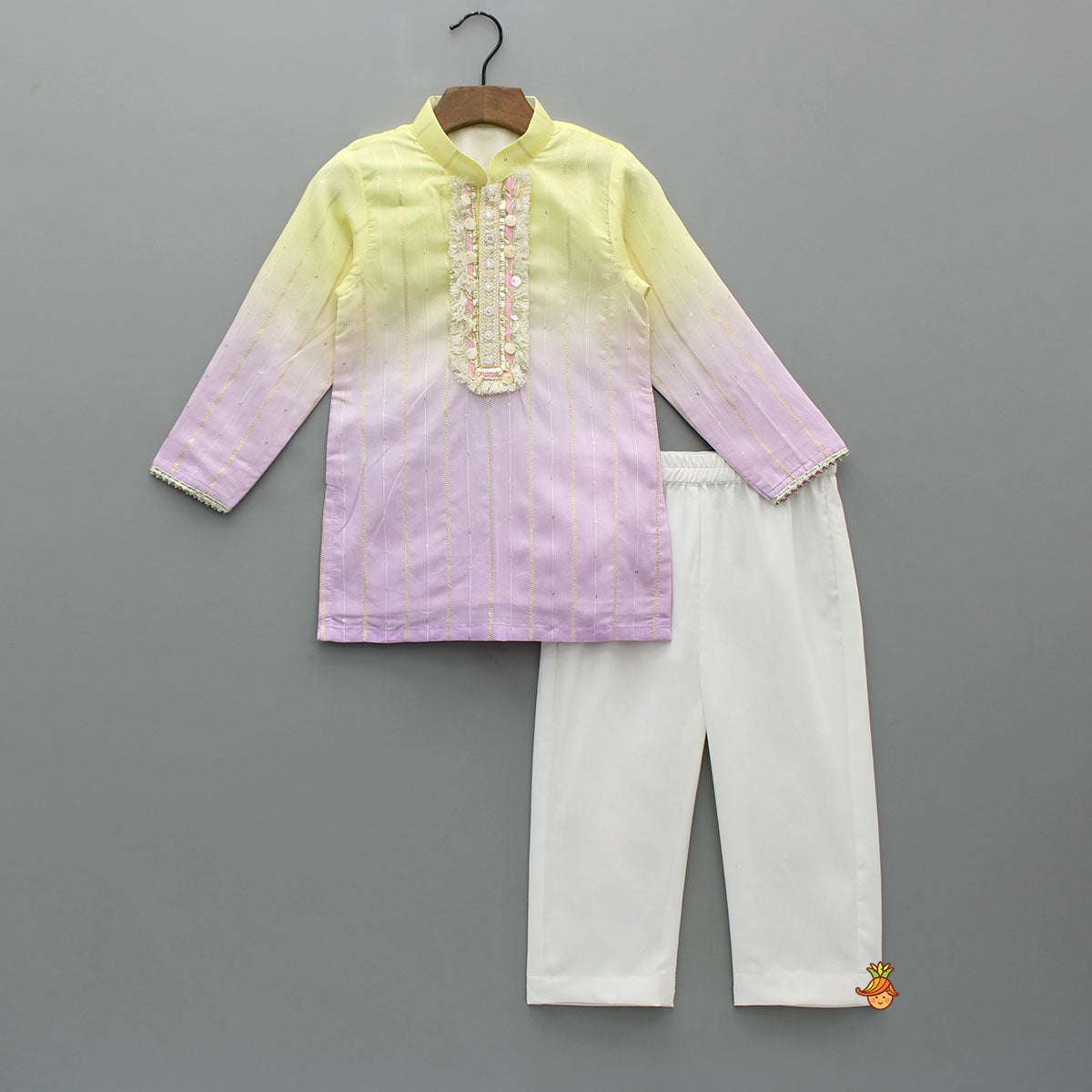 Pre Order: Ombre Lace Work Decorative Kurta With Pyjama