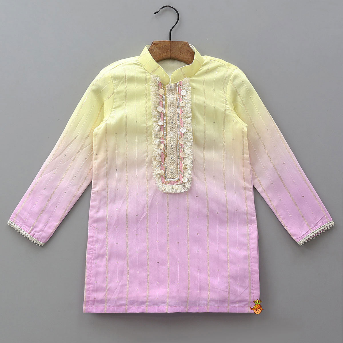 Pre Order: Ombre Lace Work Decorative Kurta With Pyjama