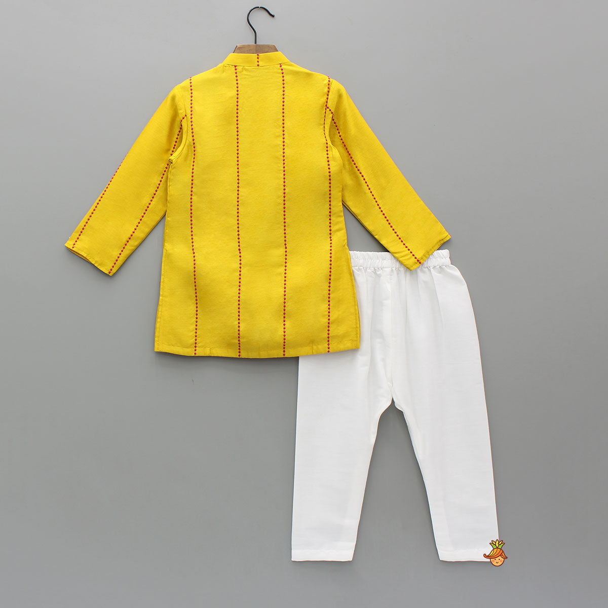 Pre Order: Faux Jacket Style Faux Mirror Embroidered Kurta And Pyjama