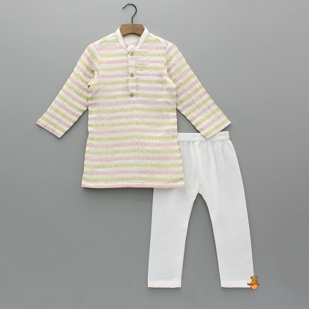 Pre Order: Multicolour Shimmer Stripe Kurta And Pyjama