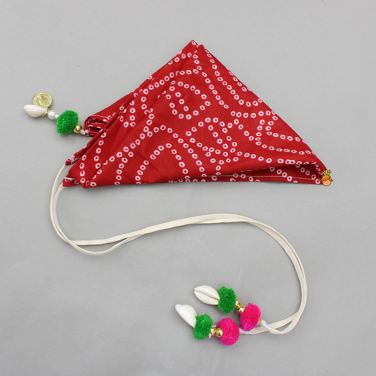 Pre Order: Faux Mirror Embroidered Colourful Tiered Top With Multicolour Bandhani Lehenga And Dupatta With Bandana