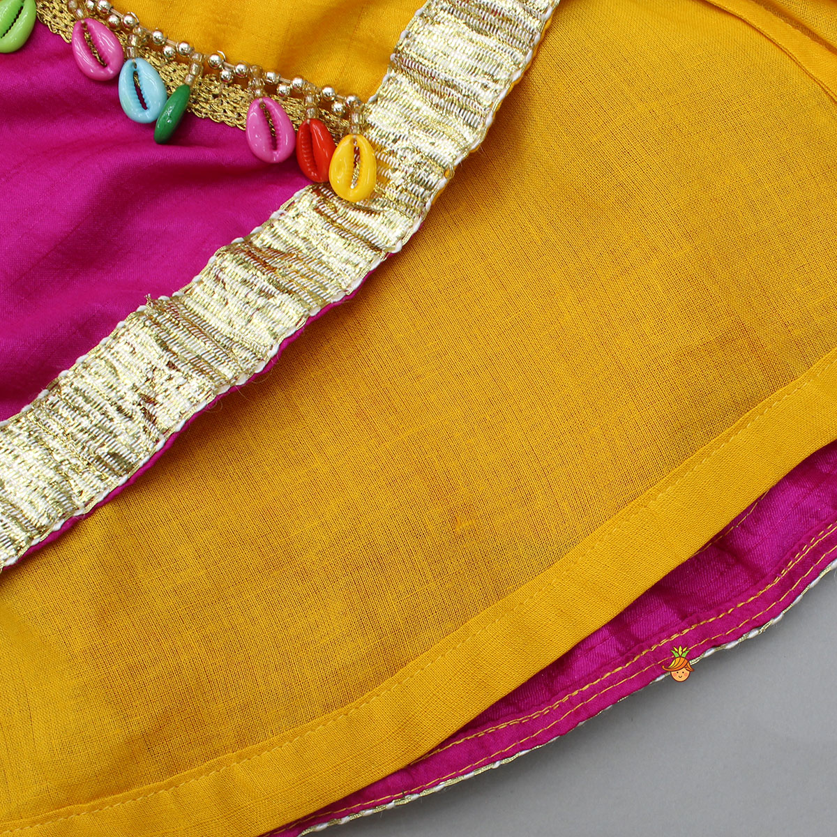 Pre Order: Cowrie Shell Embellished Yellow Embroidered Top With Lehenga