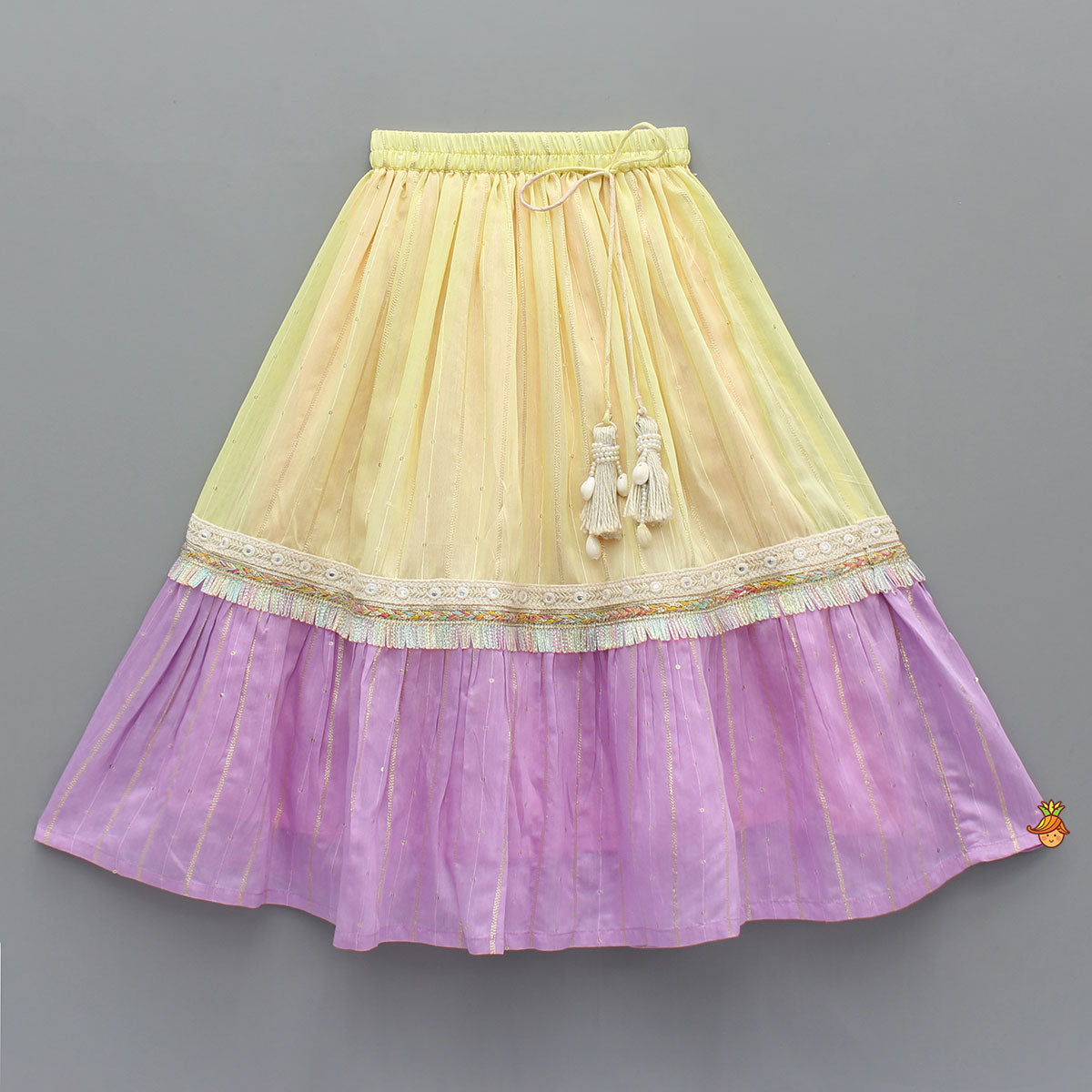 Pre Order: Strappy Elephant Embroidered Top With Dual Toned Lehenga
