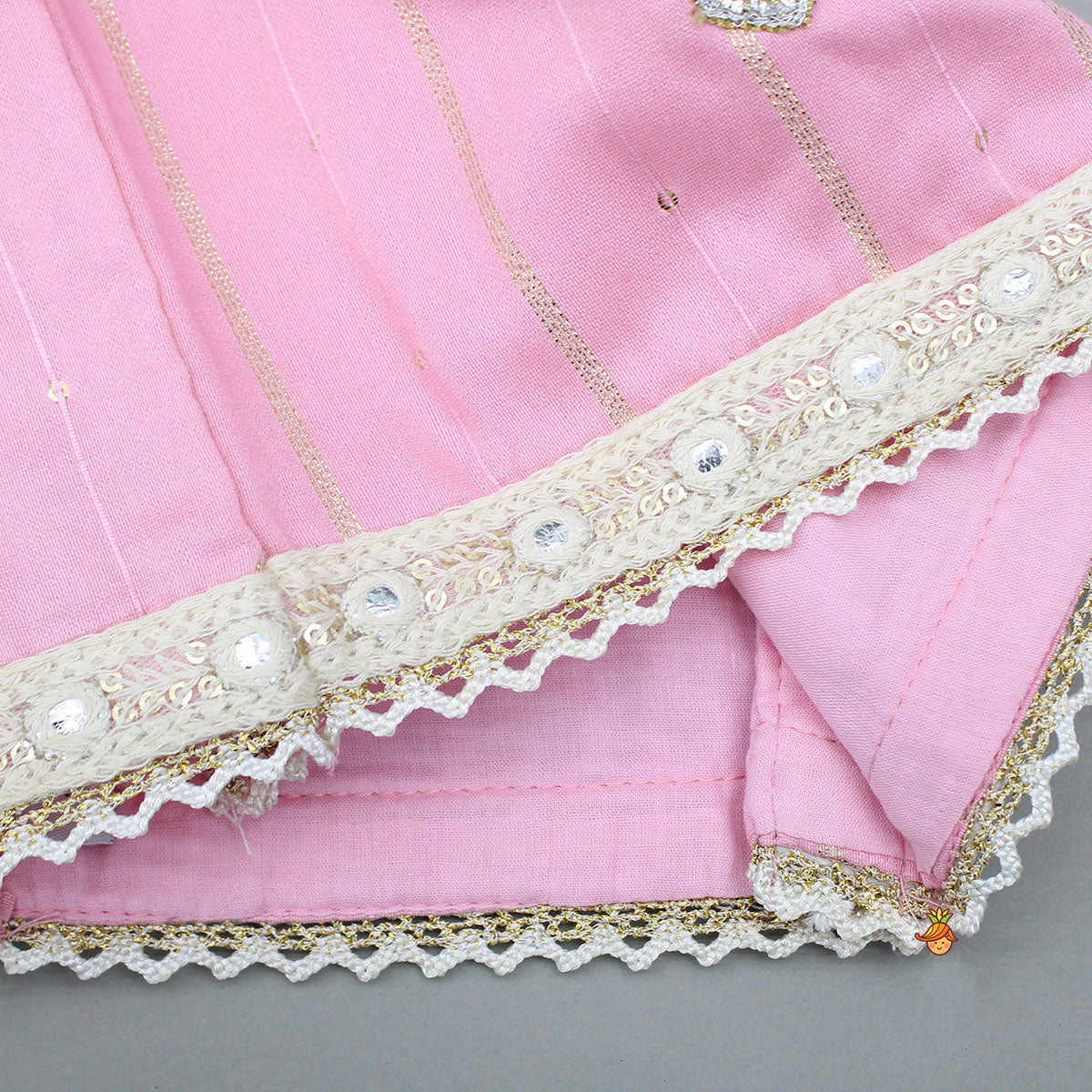 Pre Order: Strappy Elephant Embroidered Top With Dual Toned Lehenga