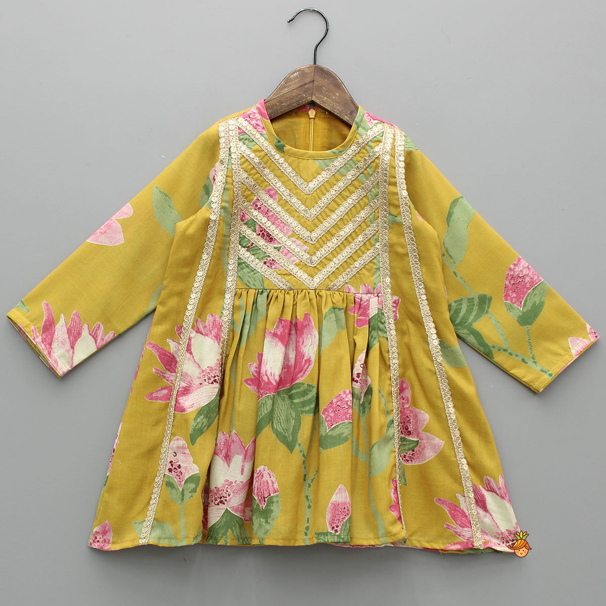 Pre Order: Floral Printed Lace Detailed Kurti With Sharara And Dupatta