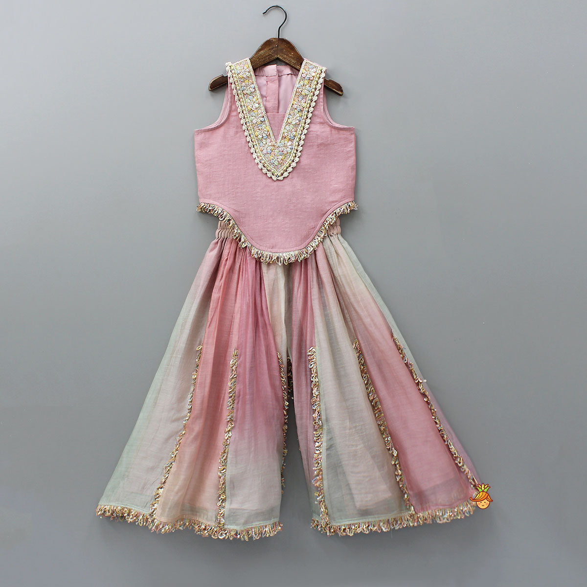 Pre Order: Heavy Beaded Yoke Top With Palazzo And Hair Clip