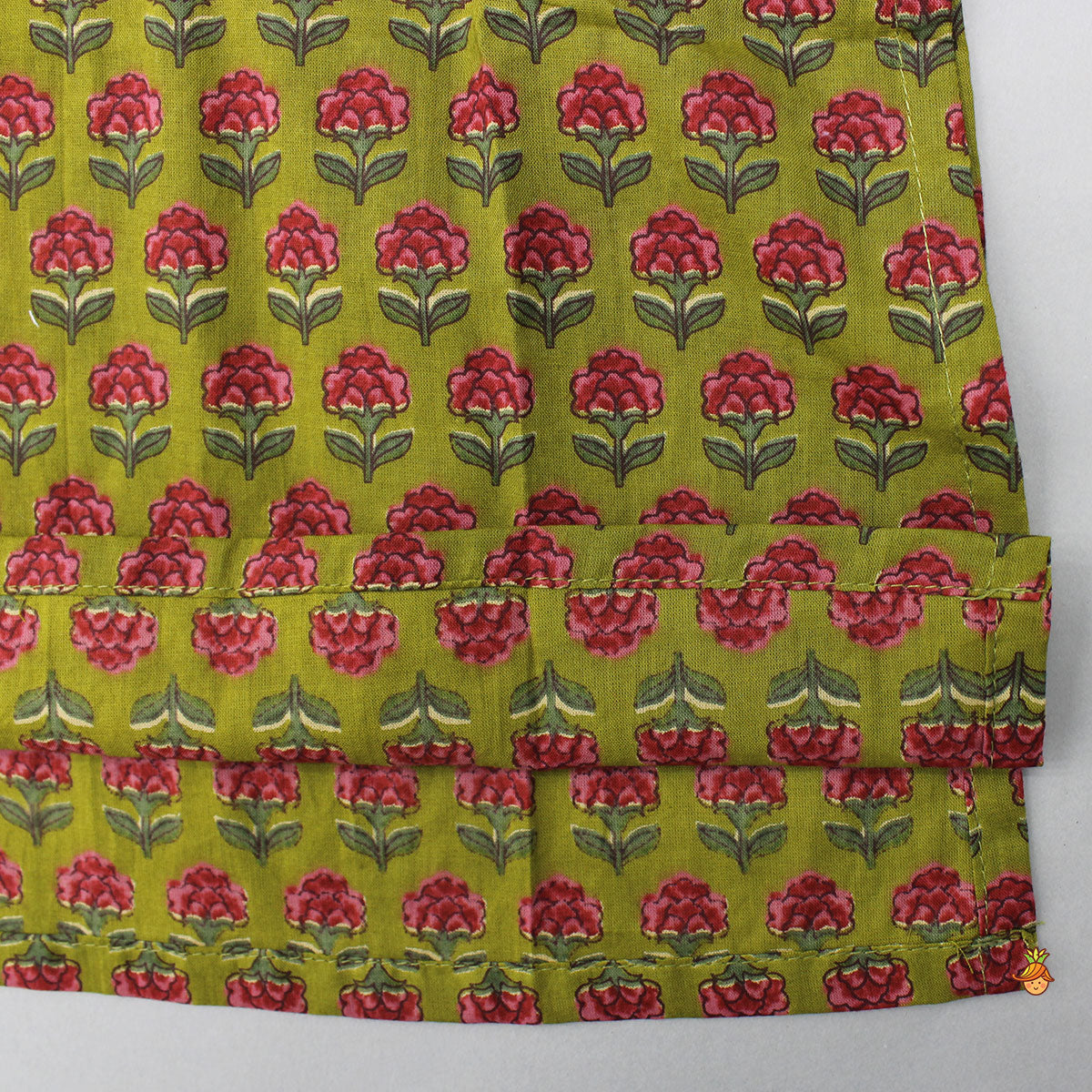 Pre Order: Floral Printed Green Kurta With Pocket Detail Jacket And Pyjama