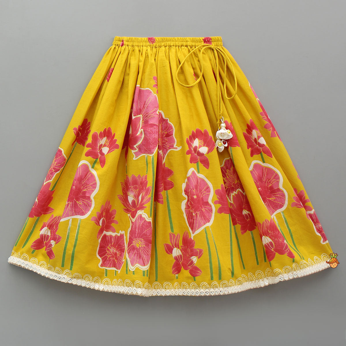 Pre Order: Scallop Detailed Floral Top With Floral Printed Lehenga