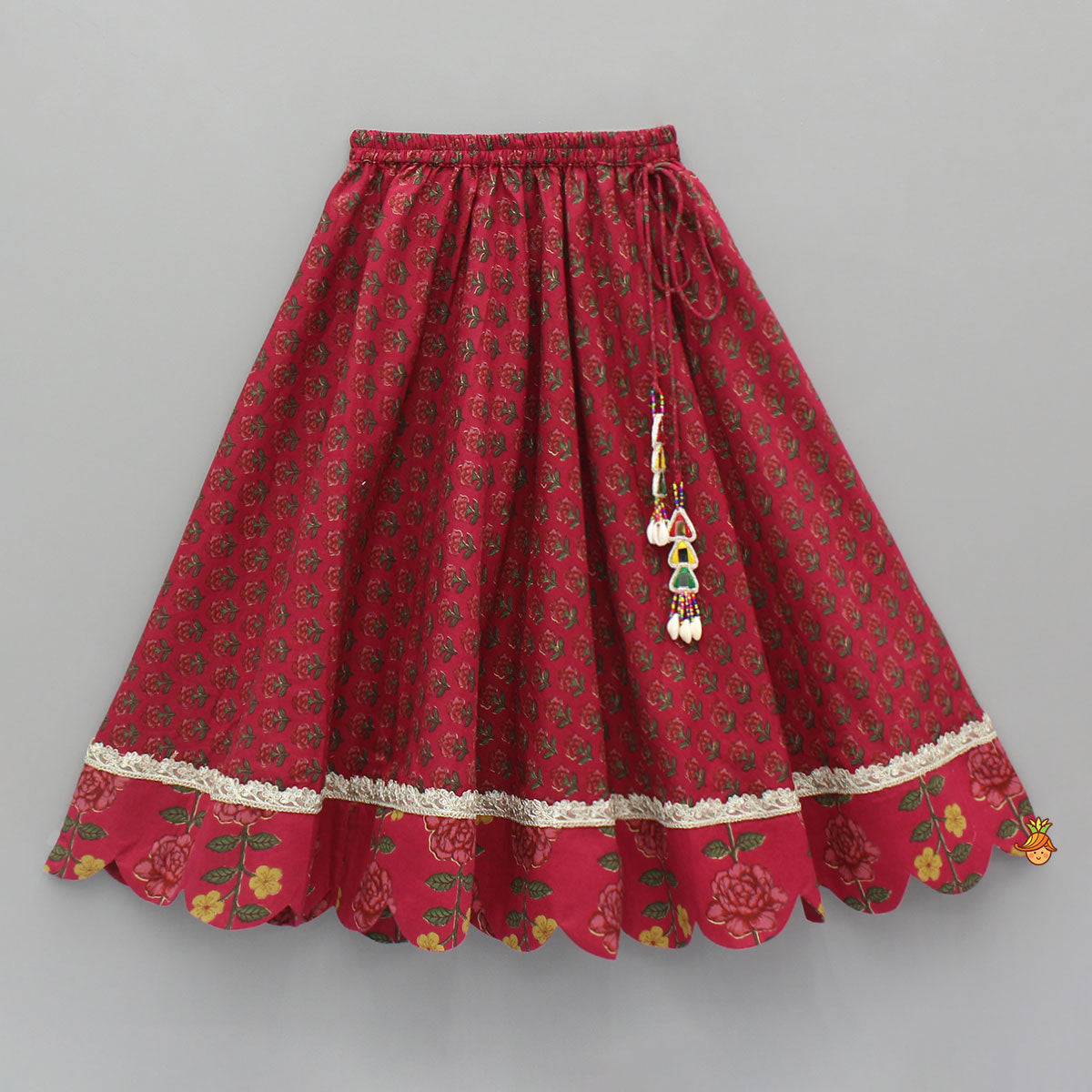 Pre Order: Floral Printed Pin Tuck Detailed Embellished Top With Matching Lehenga