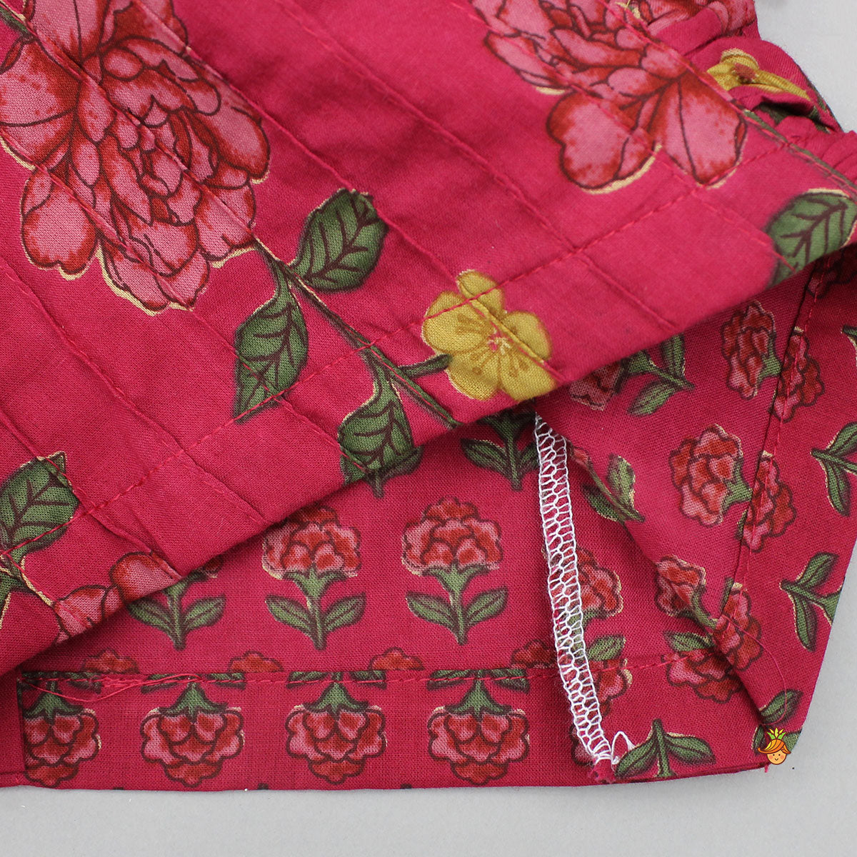 Pre Order: Floral Printed Pin Tuck Detailed Embellished Top With Matching Lehenga