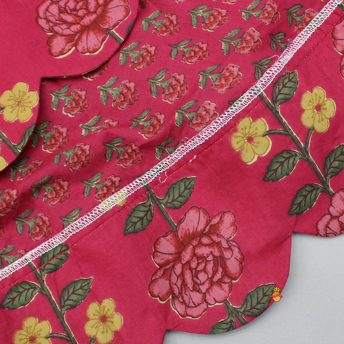 Pre Order: Floral Printed Pin Tuck Detailed Embellished Top With Matching Lehenga